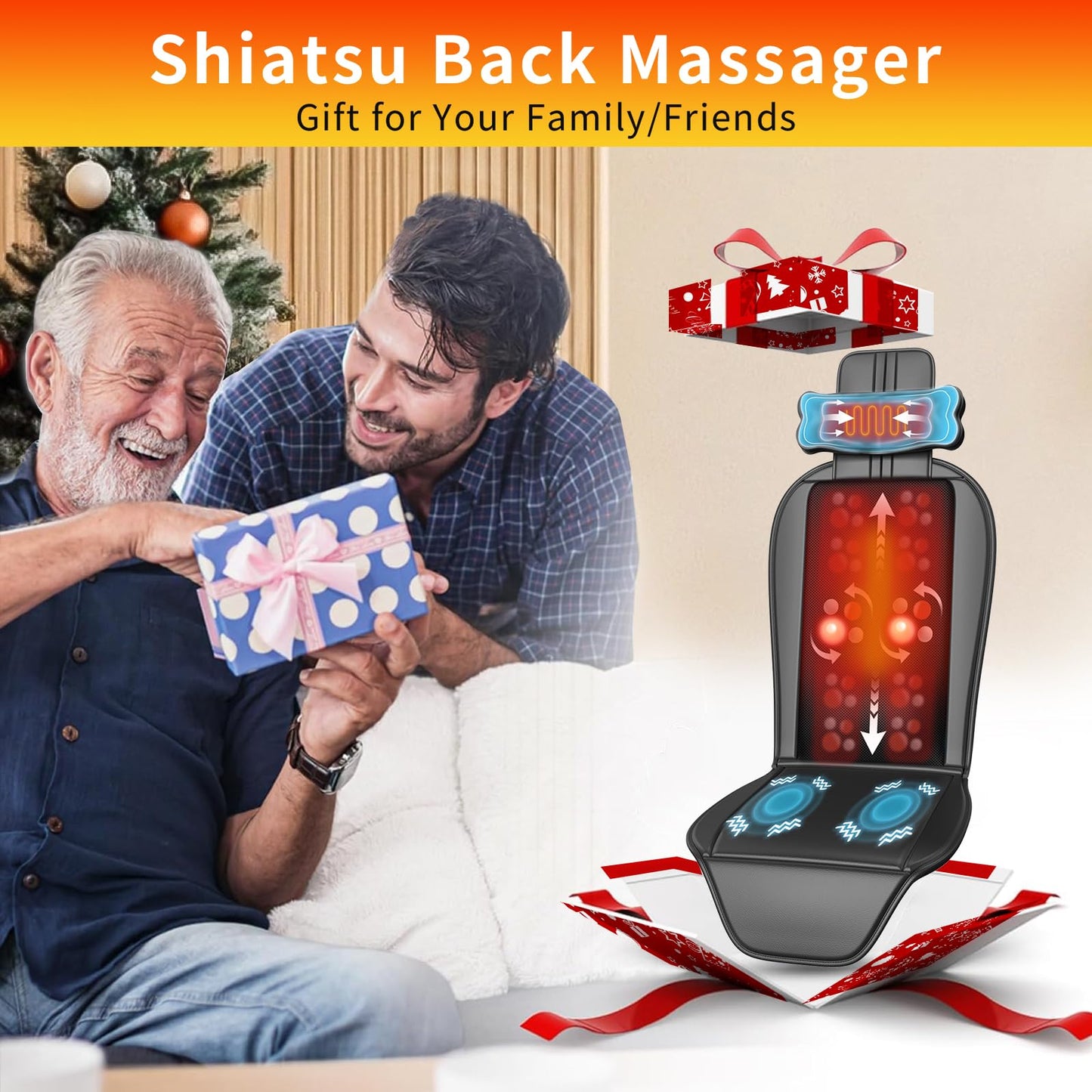 comrelax Shiatsu Back Massager with Heat, Massage Chair Pad for Full Back, Chair Massager with Neck Support Suitable for Office/Home/Father/Mother