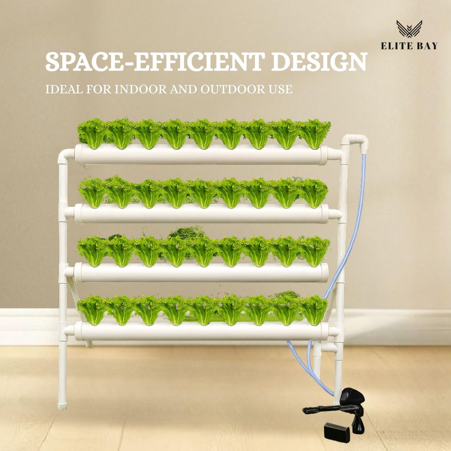 ELITE BAY 36-Pod Hydroponic Plant Growing System – PVC Vertical Soilless Indoor/Outdoor Garden Kit | White Tower with 36 Baskets, Sponges, AU/US Plug & Soft Tube | Ideal for Home Gardening