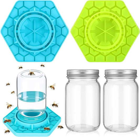 Reallnaive 2 Sets Bee Feeder for Mason Jar Silicone Bee Watering Station Compatible with Regular and Wide Mouth Hive Water Drinker Beekeeping Watering Station Bees Feeding Bowl for Outside Garden