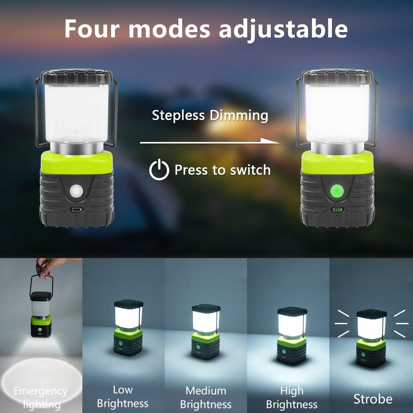 Jarxin 3PCS 6500K White Light LED Camping Lantern Rechargeable 1000LM, 4500mAh Power Bank, Flashlight for Hurricane Emergency, Hiking, IP44 Waterproof Lantern(Black)