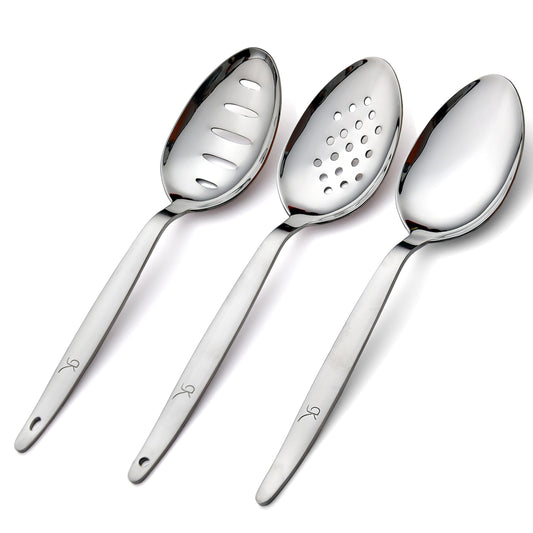 BNAZIND 3-PCS Kunz Spoon | 9 Inch 18/10 Stainless Steel Serving Spoons Set Include Serving Spoon, Slotted and Perforated Spoons (Medium 9 Inch, 3 Pack All Kunz)