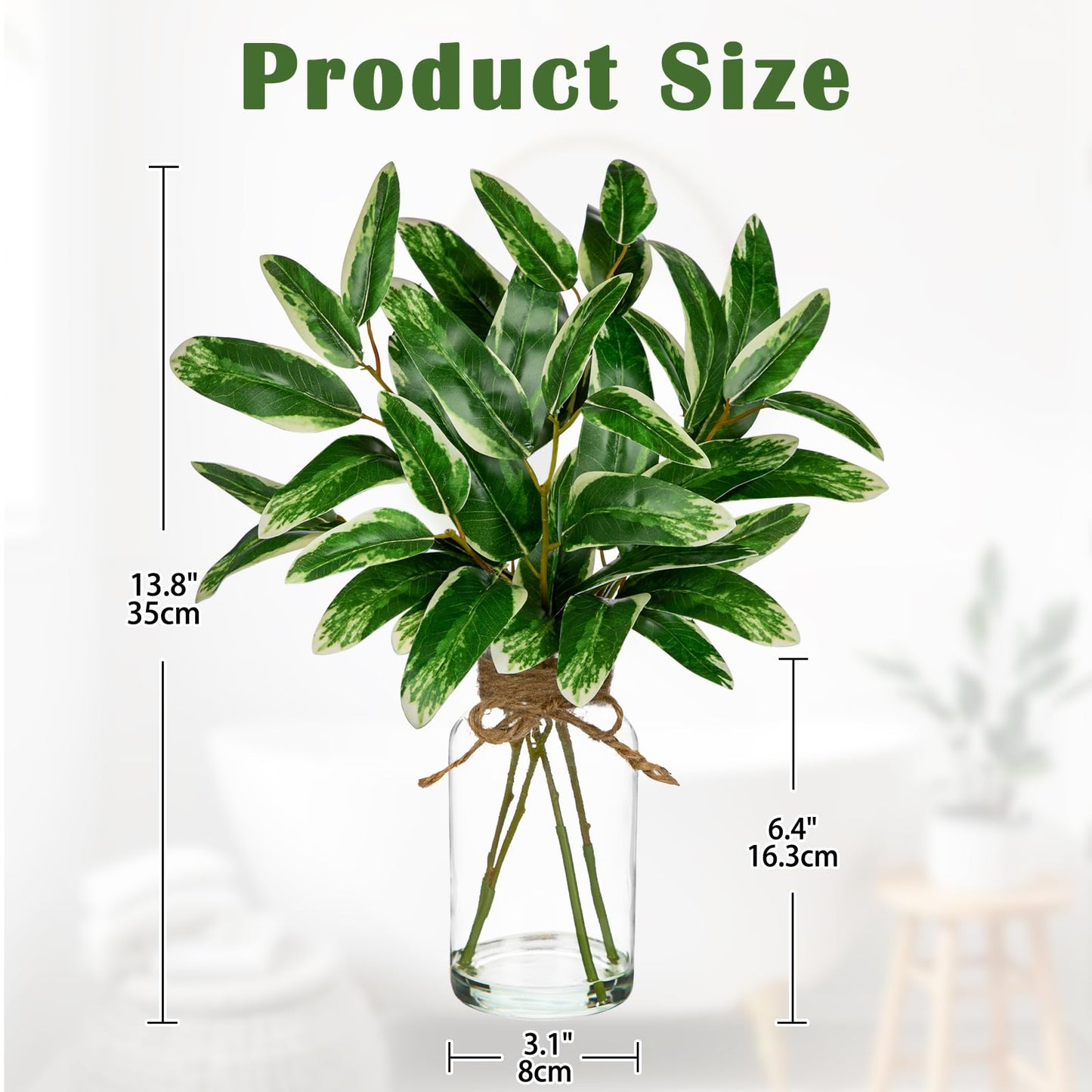 Artificial Eucalyptus Stems in Glass Vase with Faux Water, 13.8" Faux Plants Indoor Small Desk Plant, Silk Greenery Artificial Plants Indoor for Home Office Farmhouse Wedding Centerpiece Table Décor