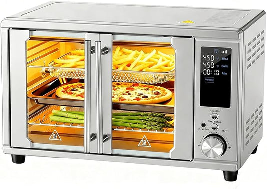 OLIXIS Air Fryer Toaster Oven Combo Extra Large with Smart Probe, 29.6QT Oven Countertop 12 Functions in 1, 7 Accessories Included, Stainless, Up to 450°F