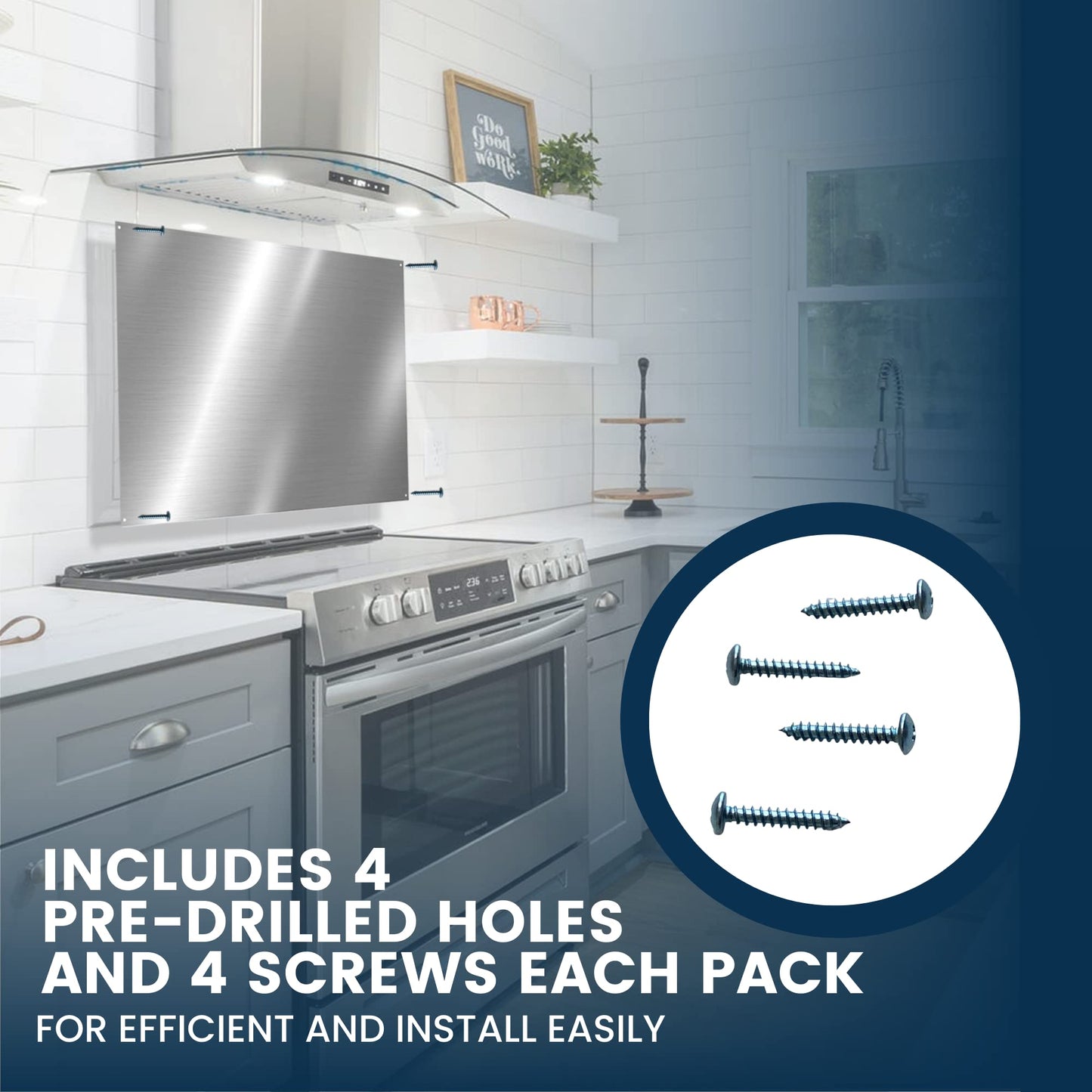 24" x 36" Reversible Metal Backsplash Matching screws | Compatible with Broan-NuTone SP3004 - Ultra Flat and Flushed Metal Panel Splatter Guard for Stovetop Easy Installation