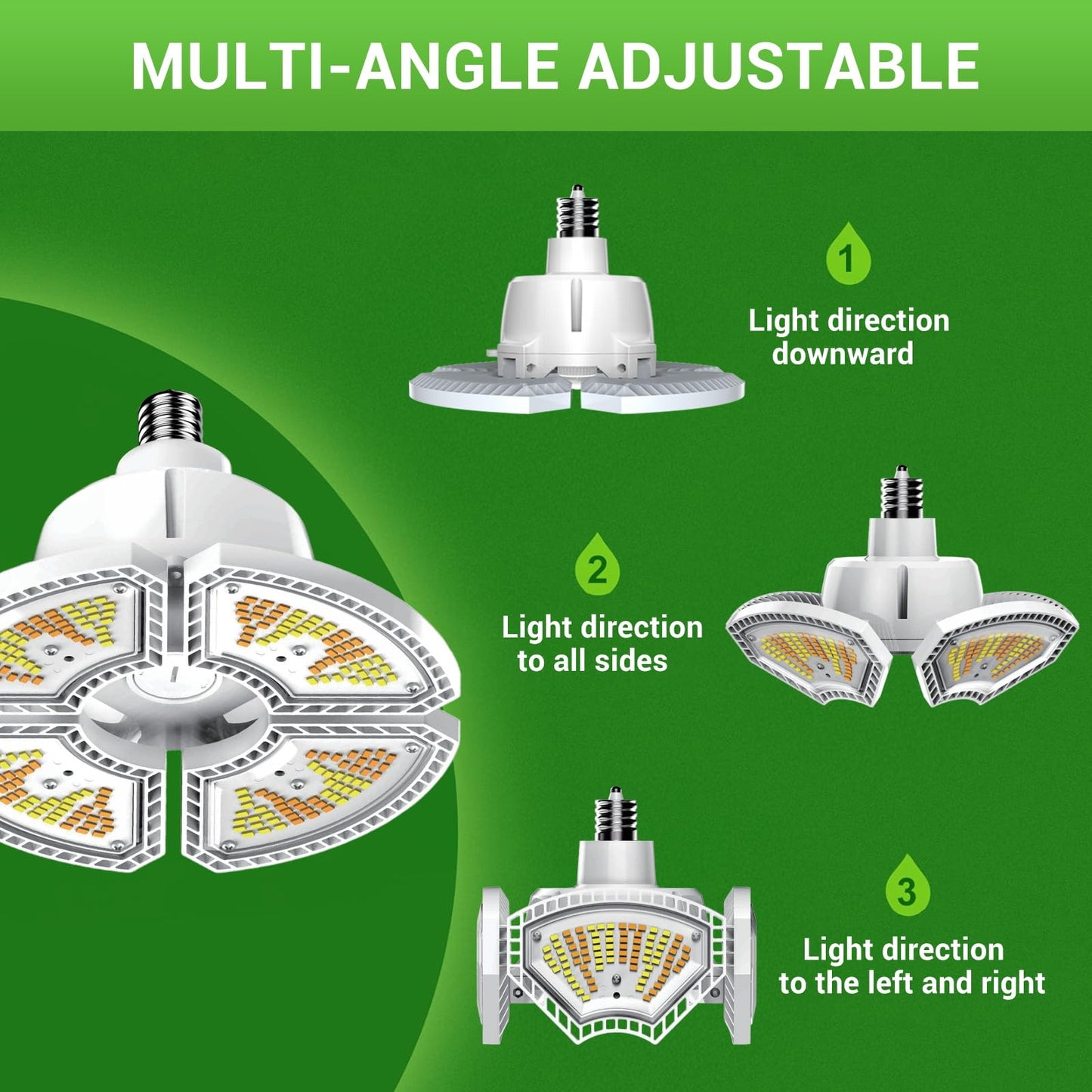 RDJ Bouns Grow Light Bulbs for Indoor Plants, 80W Large Full Spectrum 12791LM High PPFD, E26 Base Foldable Fast-Heat-Cnducting Aluminum Panel for Outdoor Greenhouse Waterproof Plant Light