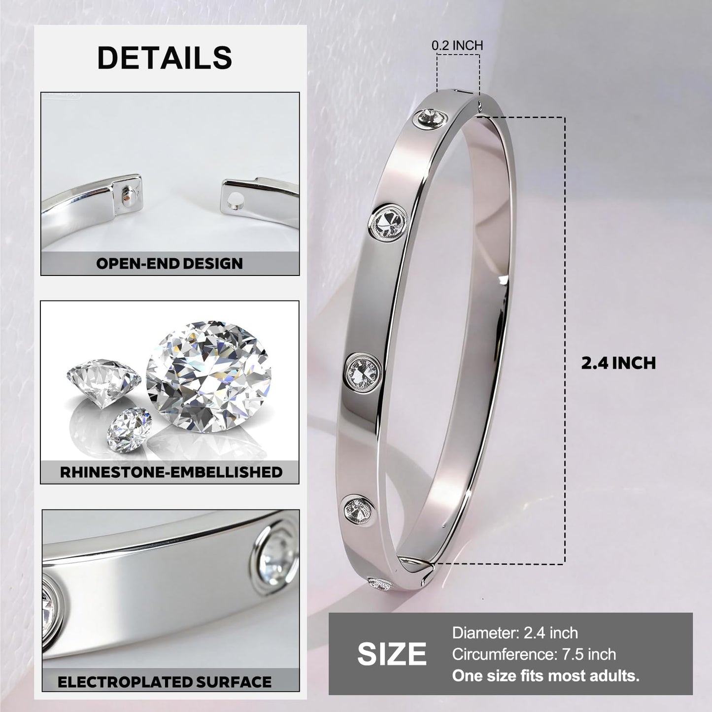 3PCS Gold/Silver/Rose Gold Love Bangle Bracelet Set for Women, Palace Multi-style Light Luxury, Zinc Alloy with Cubic Zirconia, Stackable, Ideal Gift for Birthday Christmas Valentine's Day Mother's Day