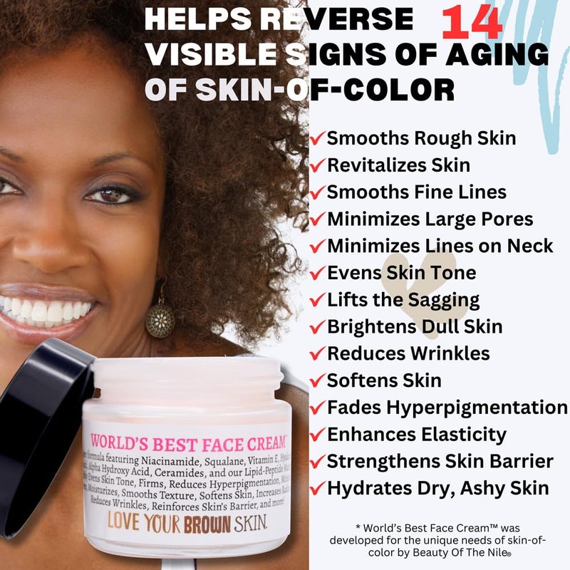 Beauty Of The Nile World’s Best Face Cream™ for Skin-of-Color, Anti Aging Reverse Signs of Aging Hydrates Niacinamide Squalane Hyaluronic Acid, 2 oz