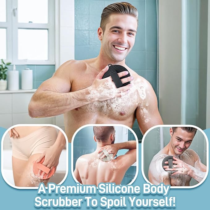 Silicone Face & Body Scrubber Set, Exfoliating Body Scrubber Face Scrubber with Dense Bristles & Non-Slip Handle, Gentle Silicone Loofah Face Brush for Good Lathering and Deep Cleansing(LGray)
