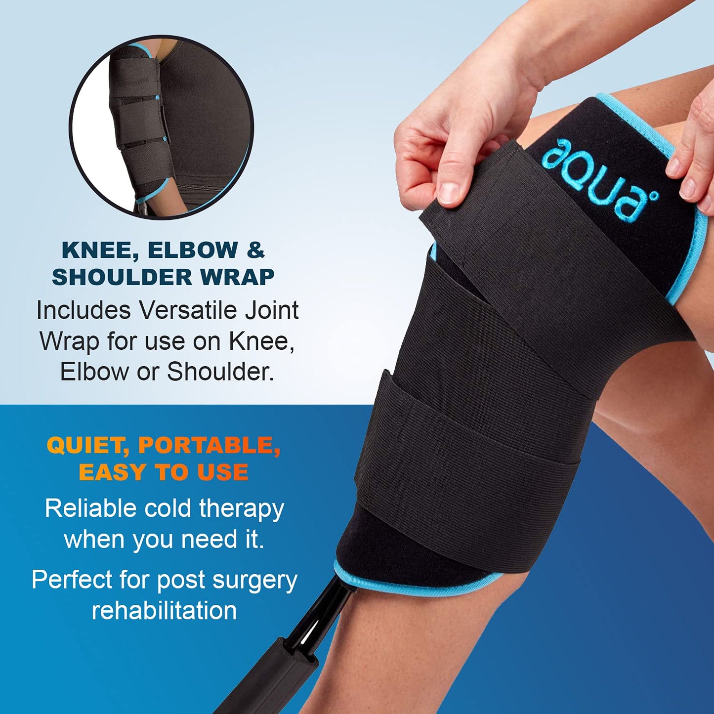 Polar Vortex Cold Water Therapy System Kit - Ice Circulation Machine With 3-Strap Knee/Elbow/Shoulder Wrap and 4 Cold Cubes