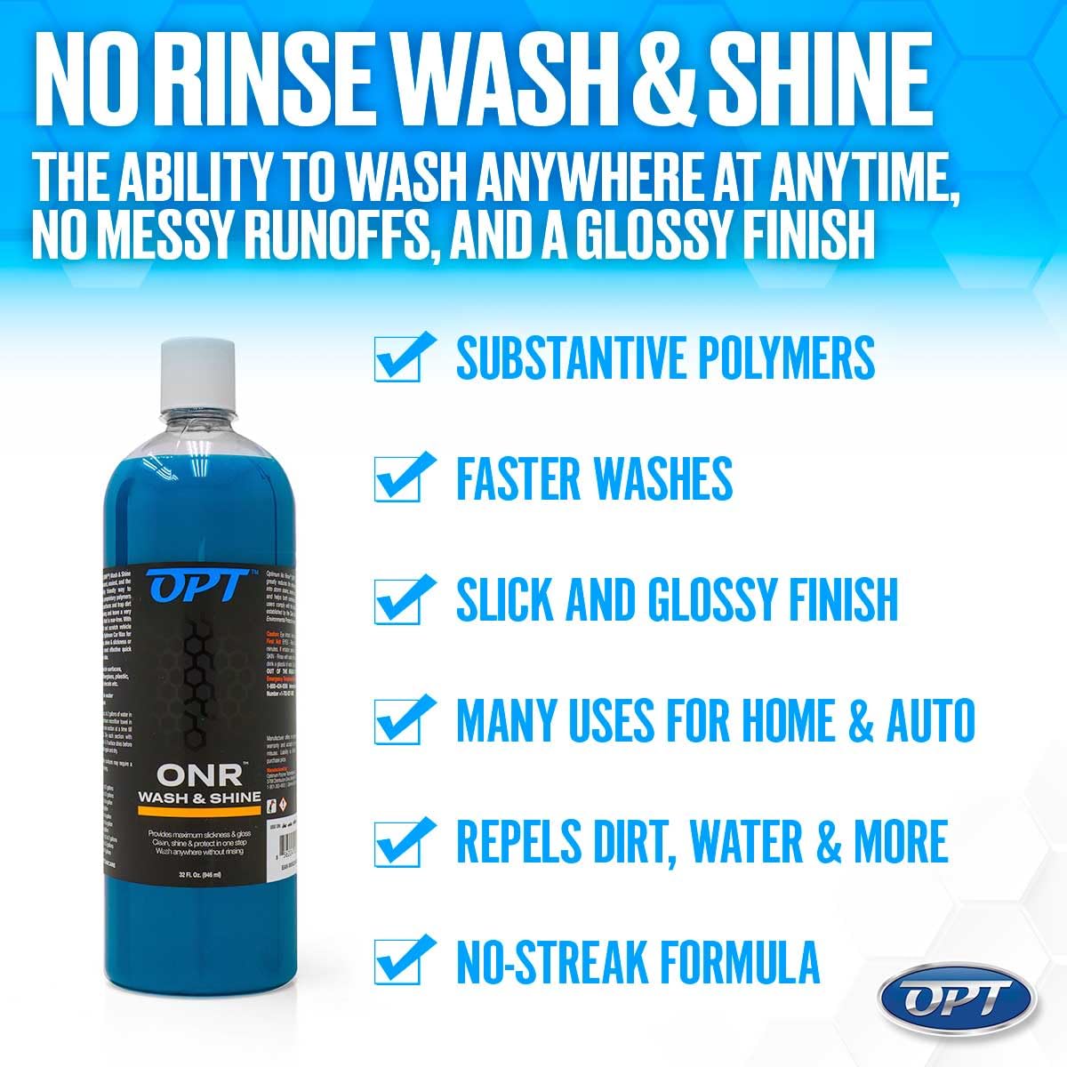 Optimum No Rinse Wash and Shine Version 6 - ONR Rinseless Car Wash Soap for Auto Detailing, Use On Paint, Ceramic Coatings, Glass, Interior (1 Gallon)