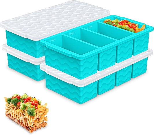 Doasuwish Silicone Freezer Molds for Soup with Lid – 1-Cup Soup Container Style Ice Cube Trays for Freezer, Meal Prep & Food Storage, Freeze 250mL/125mL Portions – 4 Pack