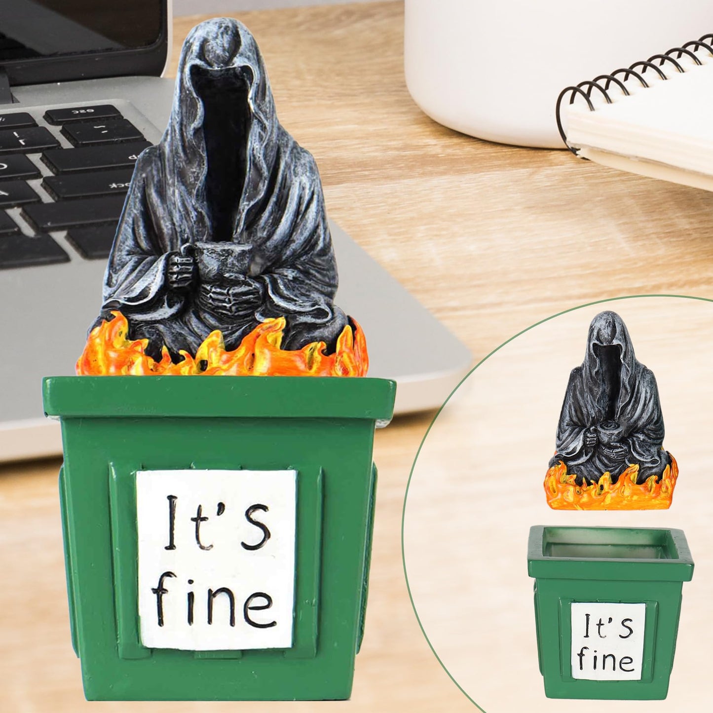 TTDOM Grim Reaper Statue Gothic Decor Dumpster Fire Gifts for Coworkers Boss Gifts Housewarming Gifts Bookshelf Decor for Home Office