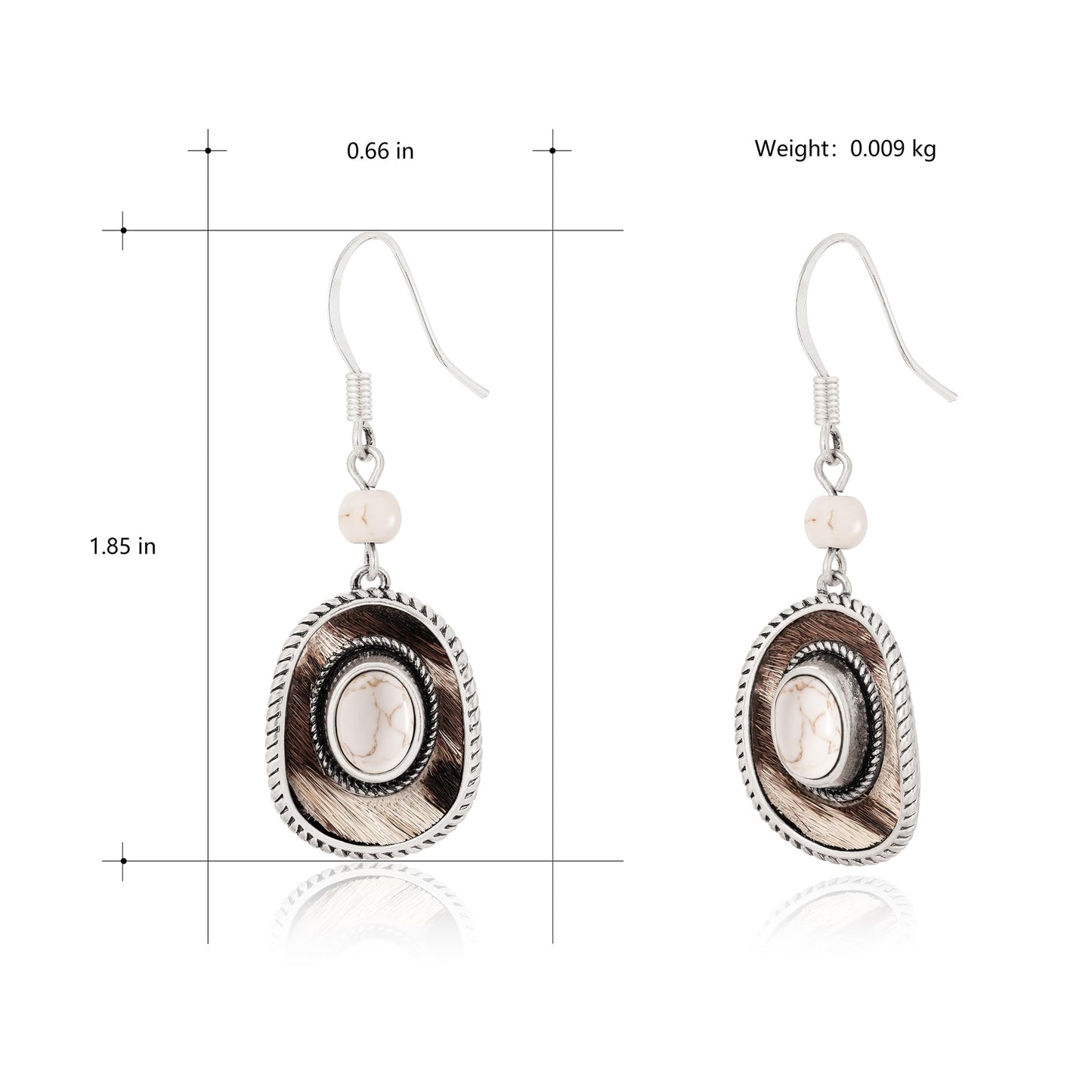 Wrangler Western TearDrop Dangle Earrings for Women Country Statement Genuine Horsehair Turquoise Vintage Cowgirl Cowboy Jewelry (Silver-White A)