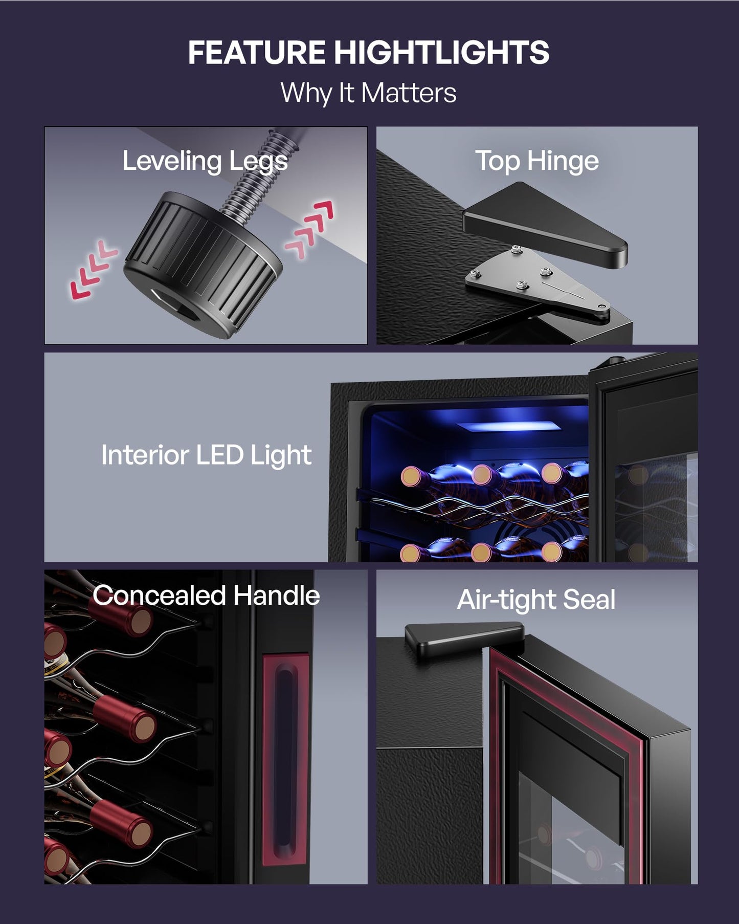 Icyglee 18 Bottle Compressor Wine Cooler Refrigerator，Freestanding Wine Fridge with Digital Temperature Control & Double-layer Glass Door, 41-64°F Wine Cellar for Red Wine, Champagne, Beer, Black