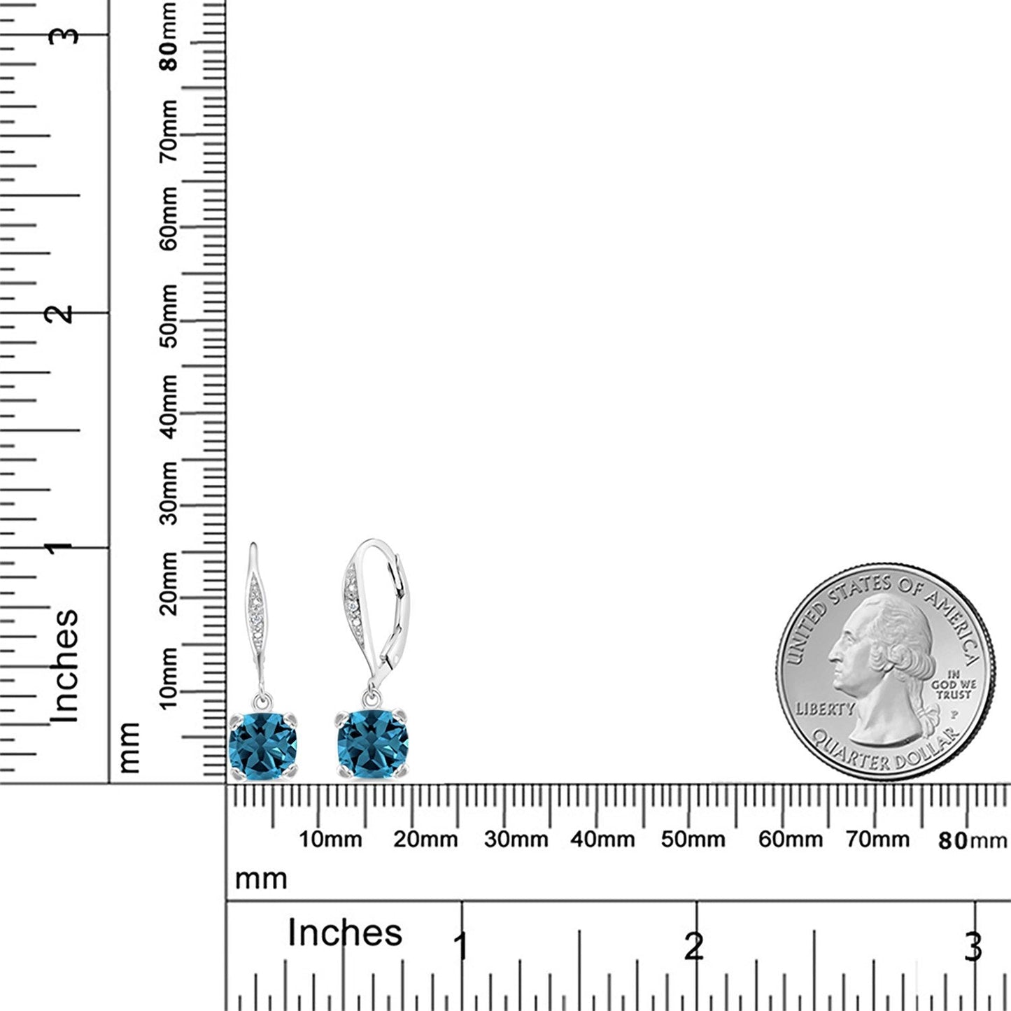 Gem Stone King Drop Dangle Earrings For Women | 7MM Cushion Cut Gemstone Birthstone and Diamond | 925 Sterling Silver | Jewelry Gift for Mom Wife Her | London Blue Topaz-November | Sterling Silver