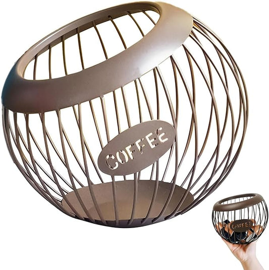 Coffee Pod Holder, Large Capacity Organizer, Metal, Brown