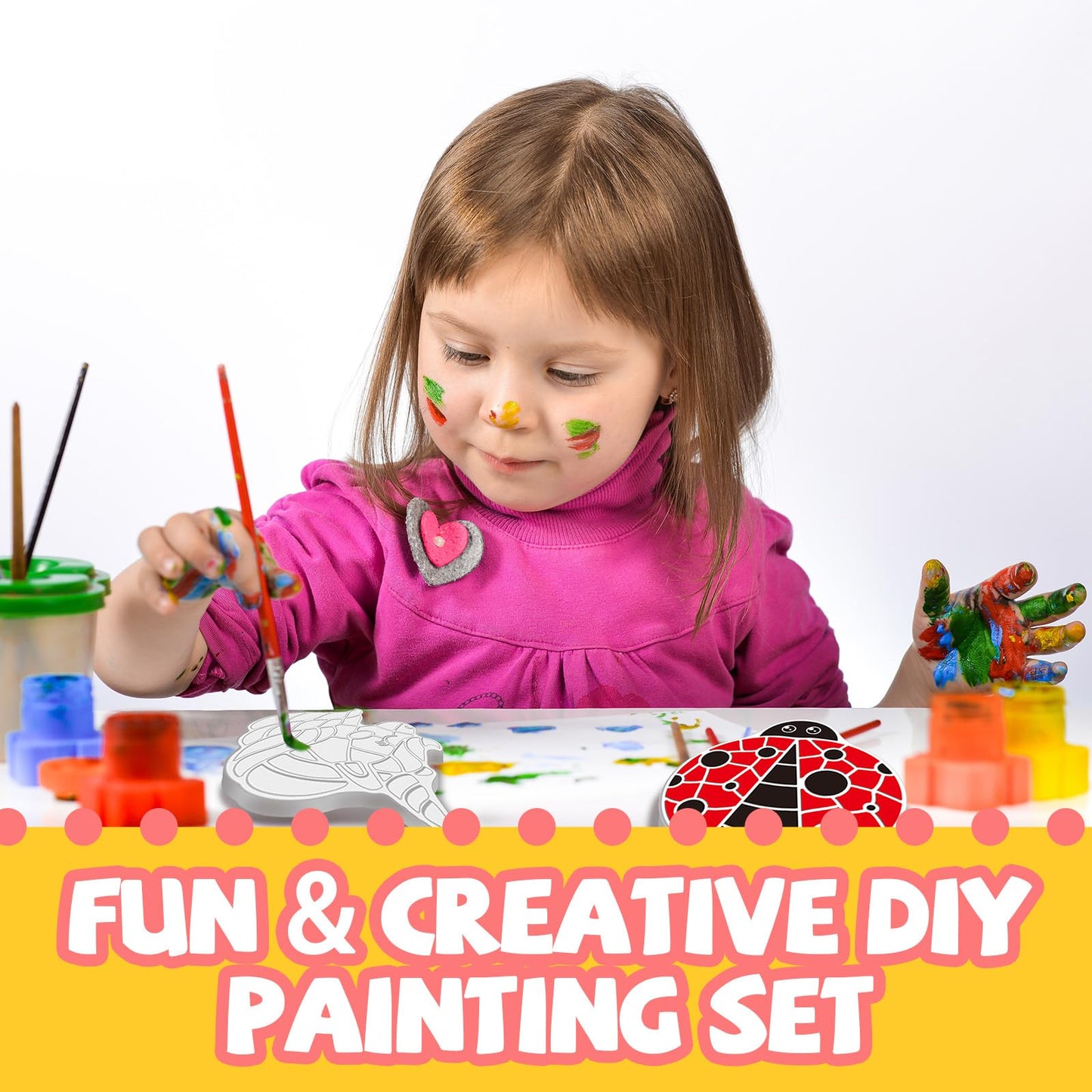 Hdsahdok Stepping Stones Painting Kit for Kids Ages 4-12 - 5 Pack Paint Your Own Garden Stones with Butterfly, Unicorn & Ladybug Designs, Outdoor Art & Craft Activity Set, Summer Craft Kit for Kids