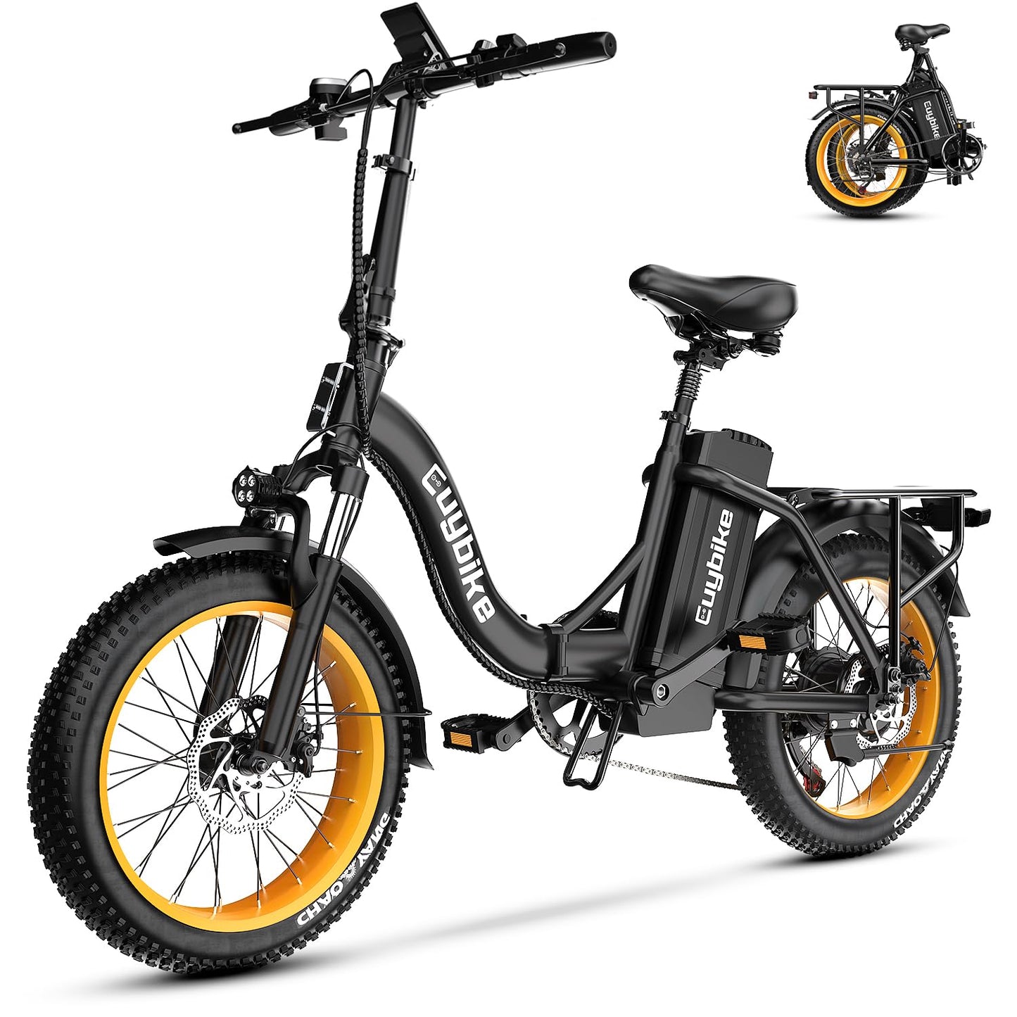 Folding Electric Bike for Adults with Peak 1000W Motor, 48V 20AH Battery up to 30MPH 80 Miles, 20" Fat Tire All Terrain Ebike, Front Suspension 7-Speed Commuter E Bike Black, Step-Thru, UL Certified