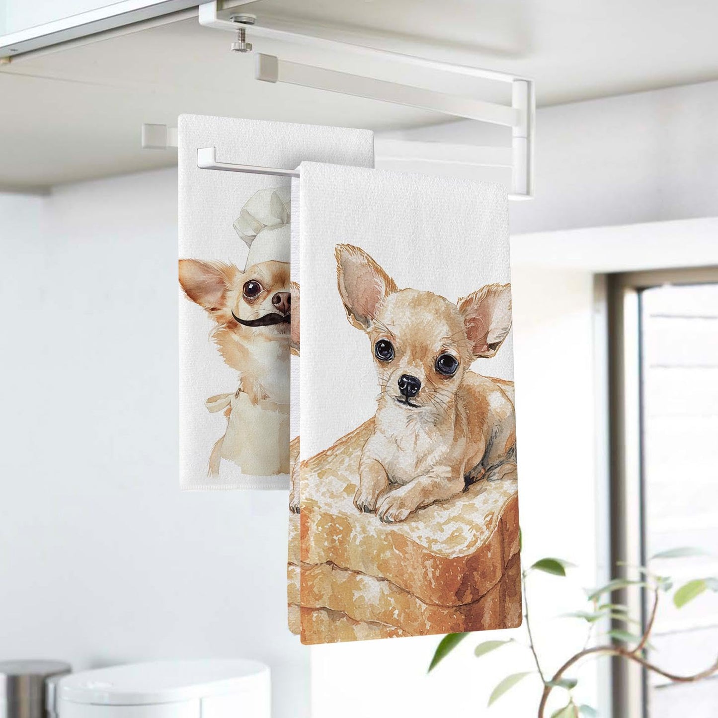 Croar Funny Chef Chihuahua Dog Kitchen Dish Towels Set of 2, Bread Bakery Restaurant Dinner Room Drying Hand Towel Baking Cooking Cloth, Pet Dog Owner Lover Gifts Home Decoration 18'' x 26''