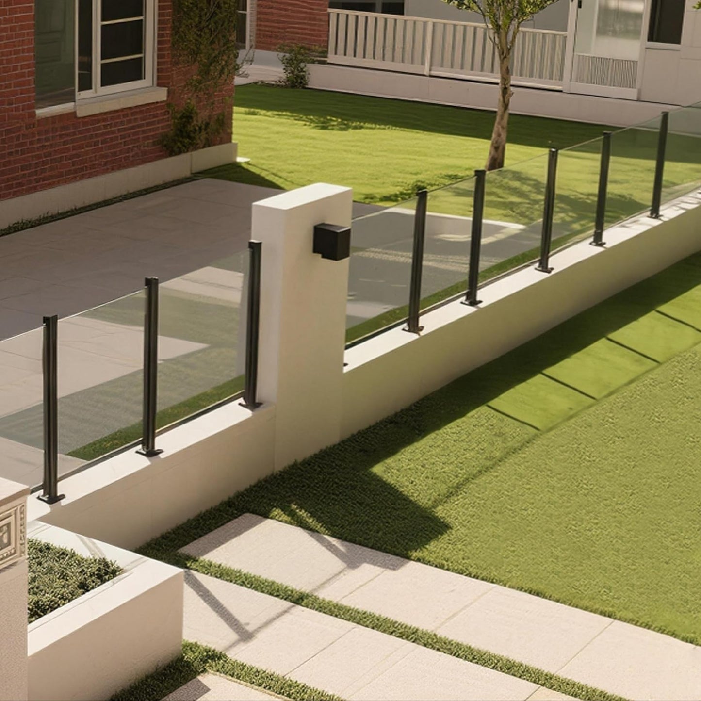 Cvter Glass Railing Post, 24/31/35/41/47 inches, 304 Stainless Steel Glass Railing System with Slots, Heavy Duty Spigot Clamp for Deck Balustrade, Balcony, Patio, Pool Black 24in Mid Post