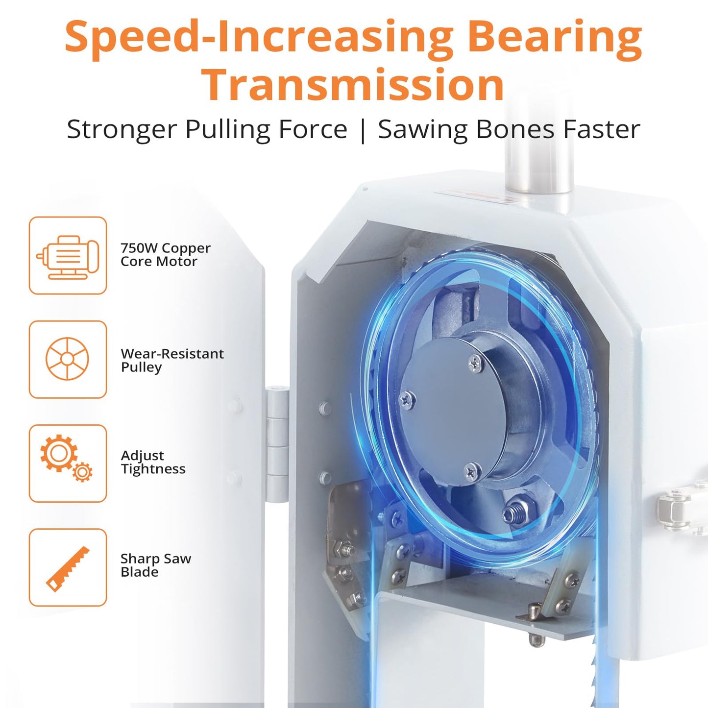 Bone Saw for Butchering, 550w Commercial Bandsaw Machine, Heavy-Duty Electric Meat Saw with 6 Blades, Cuts Up to 5.7 Inches Thick, Rustproof 19.3"x12.4" Table, for Frozen Beef, Pork & Chicken