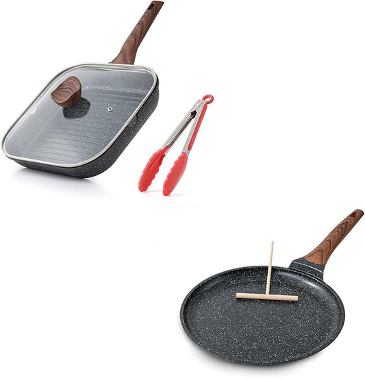 Kordisen Crepe Pan Nonstick, 10 Inch Dosa Pan with Spreader, Granite Coating Comales Para Tortillas Pancake Pan, Flat Pan for Stove Top, Induction Compatible, PFOA Free