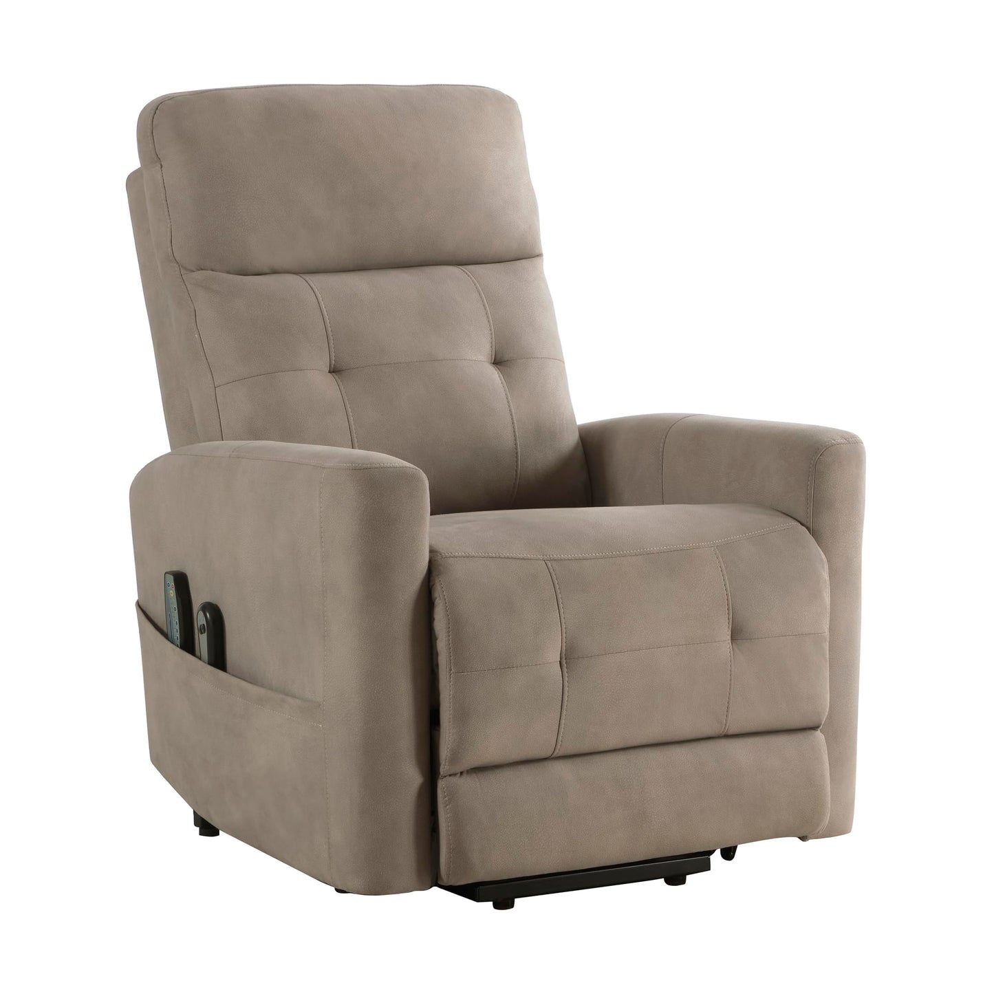 Lexicon Power Lift Recliner with Heat and Massage for Adults Elderly Ergonomic, Textured Microfiber Tufted Lounge Chair Classic Single Sofa Recliner with Side Pockets, Home Theater Seating, Brown