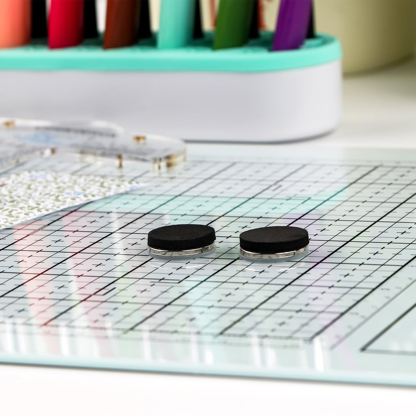 9Pcs/SetMagnetic Glass Craft Mat Set; 15.75"x10.24"Heat Resistant Glass Media Cutting Mat W/MagnetsGridlines and measurements; for Cutting, Stamping, Mixed Media, Heat Embossing and Hot Glue Projects