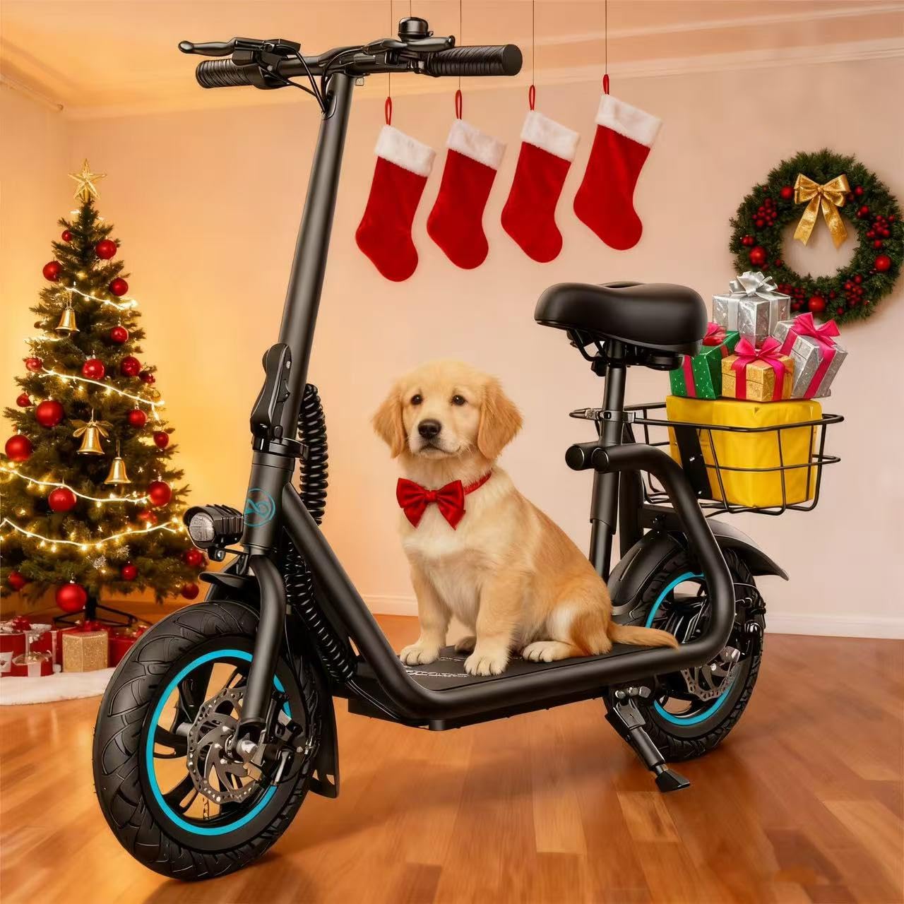 AWWSCOOTER C1 Electric Scooter with Seat for Adults, 450W Motor, 20-Mile Range, 16 MPH, Foldable Commuter E-Scooter with Basket for Grocery, Pets, and Daily Commute– Classic Black