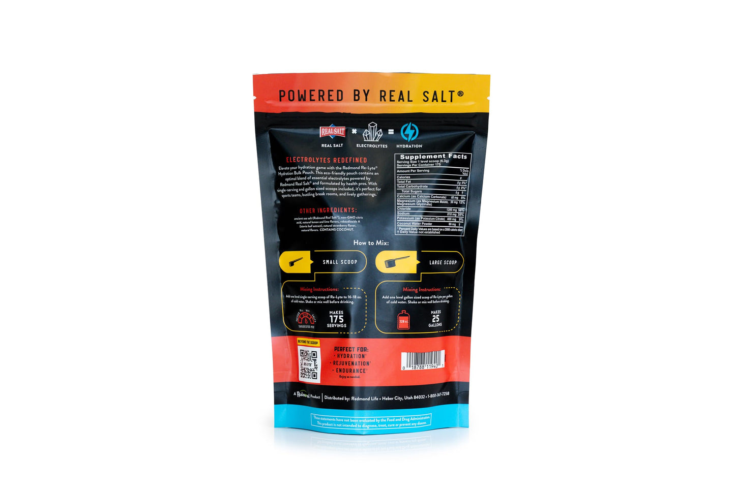 REDMOND Re-Lyte Hydration Electrolyte Powder Bulk Pouch 175 Servings/Strawberry Lemonade