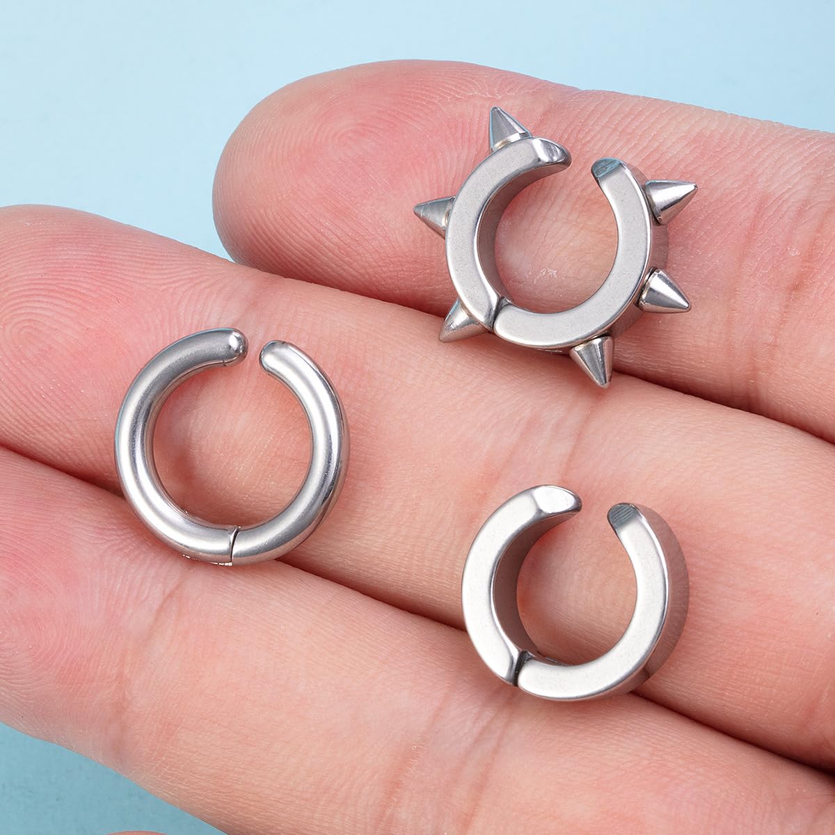 Niaspi 3Pcs Ear Cuff Earrings for Women Men Stainless Steel Non Piercing Clip On Cartilage Earrings Fake Huggie Hoops Earrings Gold/Silver/Black (Silver)