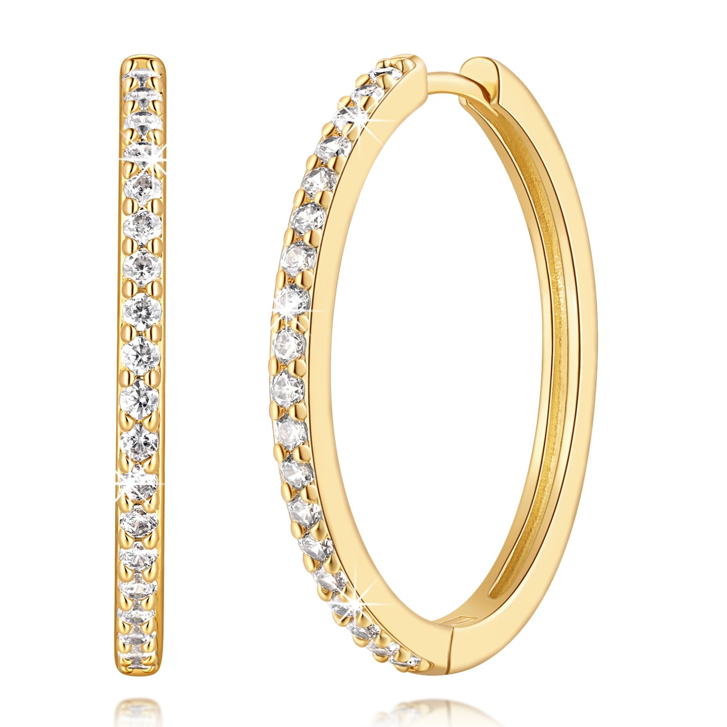 vuiikhir 14K Gold Earrings for Women 14K Gold Hoop Earrings for Women Cubic Zirconia Shining Gold Hoops Earring for Womens Hoop Lightweight Hoops Earring for Womens 12/14/16/20/25/30mm (30mm)