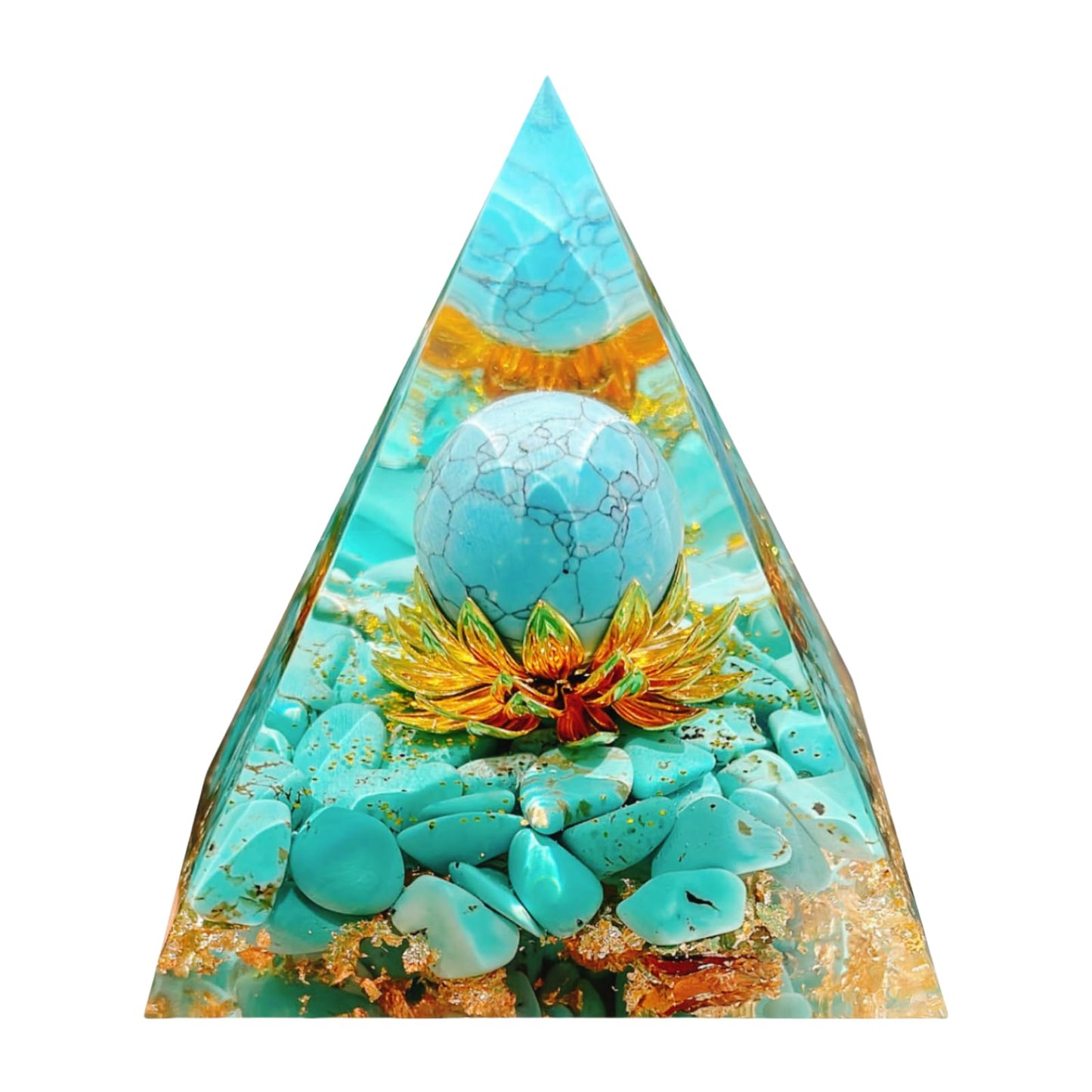 Saefheled The Flower of Life Orgone Pyramid, Natural Energy Turquoise Orgonite Crystal Healing Pyramid, for Reduce Stress, Balance Chakra, Meditation Attract Luck, Accumulate Wealth & Health (6cm)