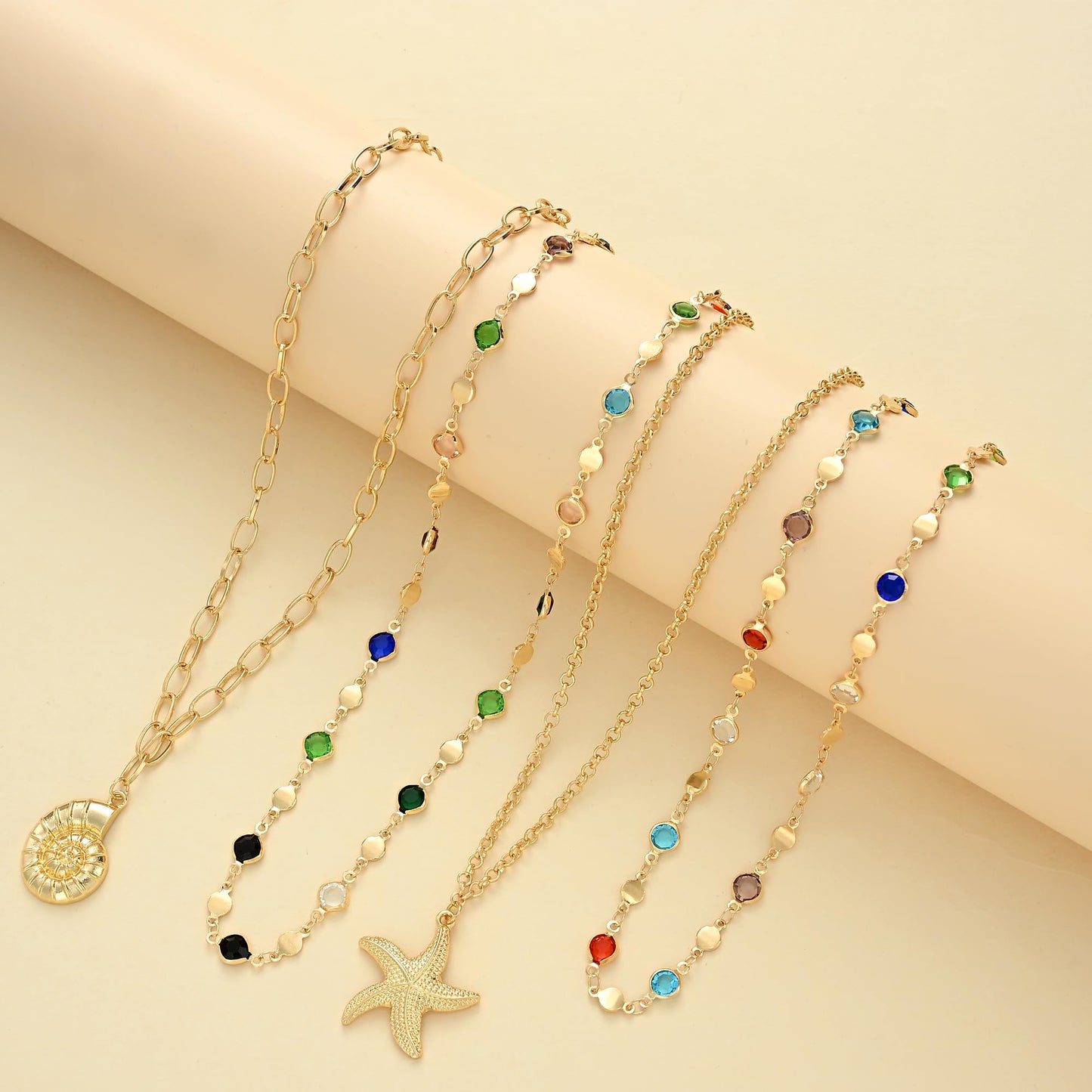 4PCS Layered Gold Cross Necklaces for Women Trendy, Bohemian Bead Pearl Y Long Pendant Necklace Set, Vintage Rosary Necklace Stack Adjustable Length