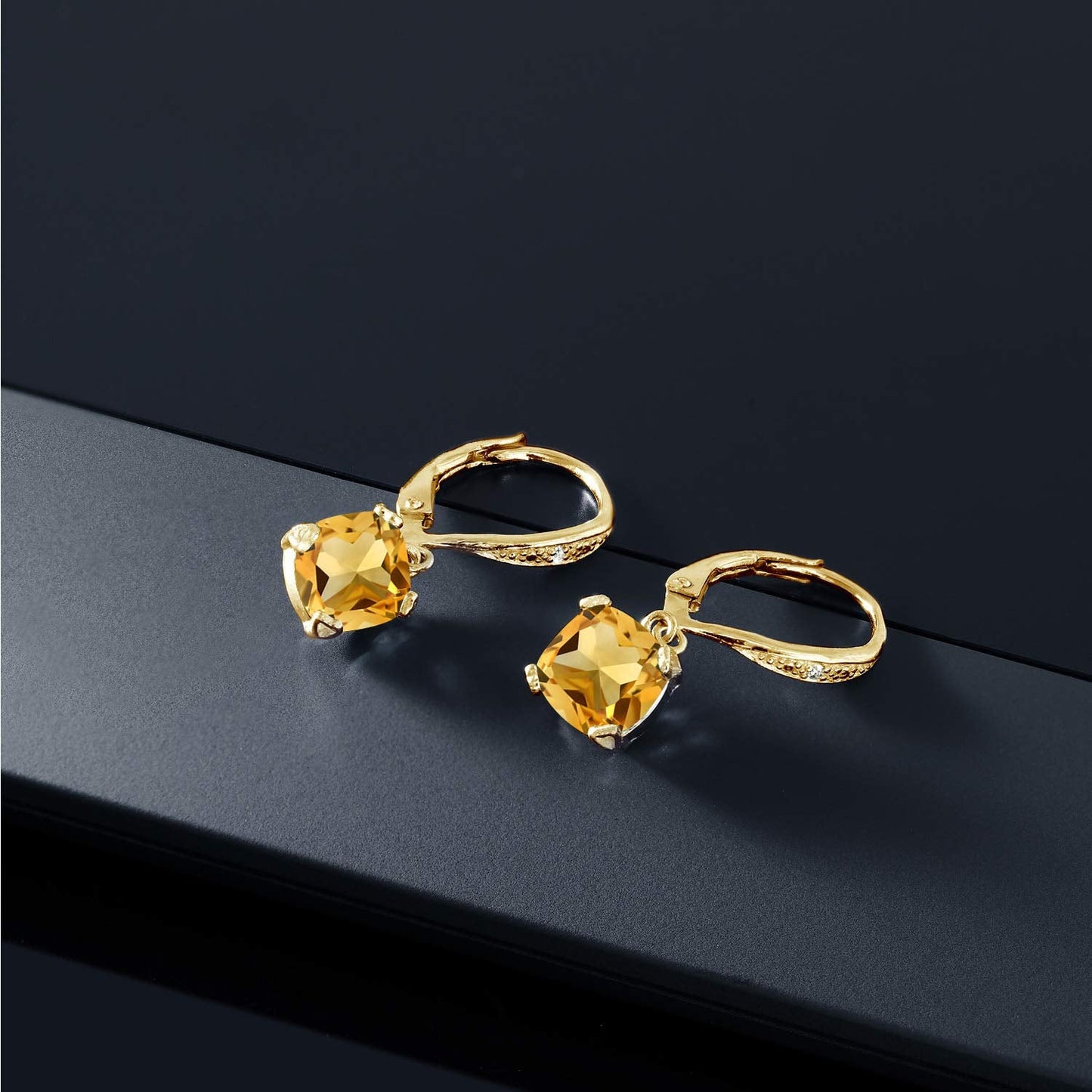 Gem Stone King Drop Dangle Earrings For Women | 7MM Cushion Cut Gemstone Birthstone and Diamond | 925 Sterling Silver | Jewelry Gift for Mom Wife Her | Citrine-November | Yellow Gold