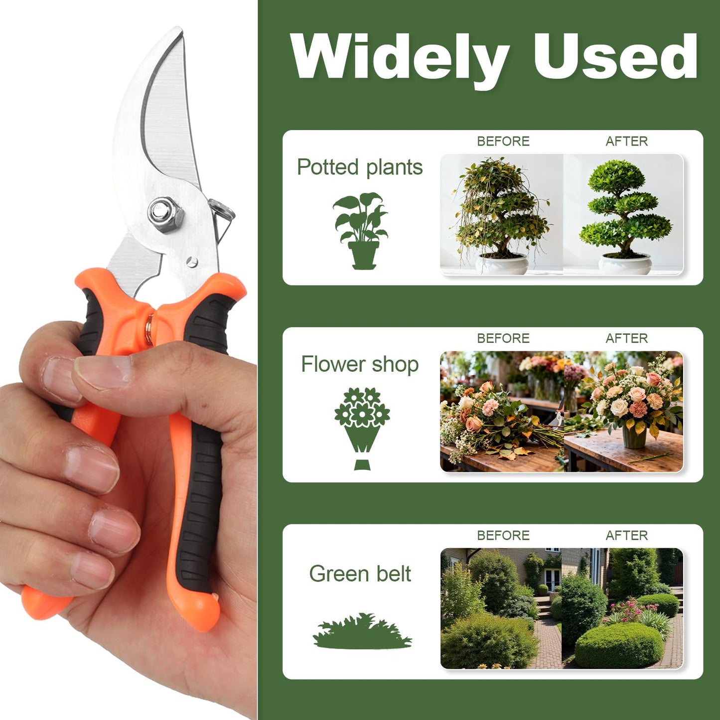 Hungsual Pruning Shear, Premium Gardening Scissors for Rose Bushes, 7.5IN Garden Pruner Effortlessly Cuts 0.6IN Branches with Stainless Steel Blades Softgrip, One-Hand Lock Garden Clippers for Shrubs