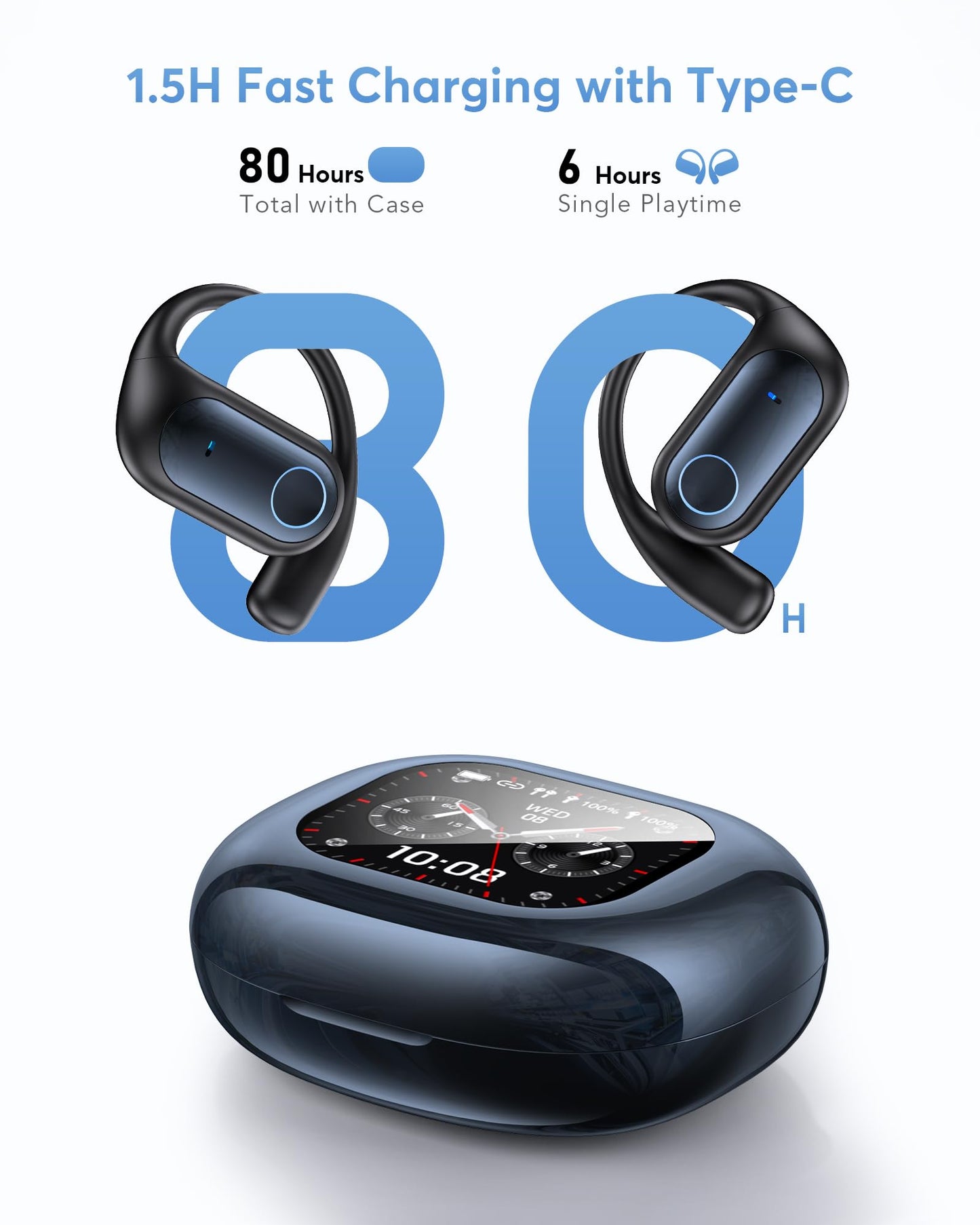 KOSERNT AI Translation Earbuds, Bluetooth 5.4 OWS Headphones with LCD Touch Screen, Real-Time Translator for 144 Languages & Accents, Perfect for Travel, Business & Learning,Sapphire Blue