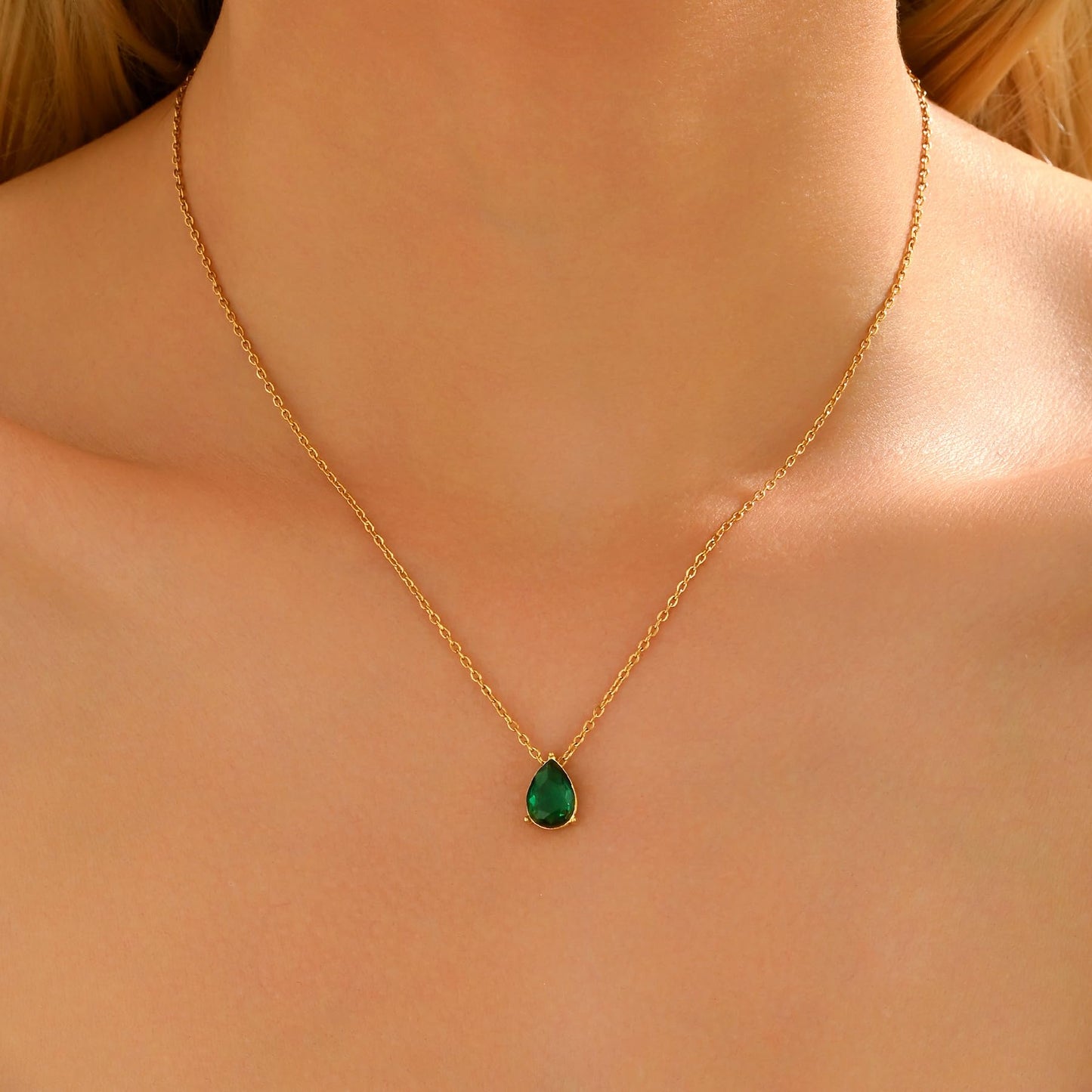 Jewigo Cubic Zirconia Necklaces for Women 18K Gold Plated Tear drop Necklace Dainty Layered CZ Lariat Diamond Necklace