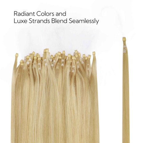 HOTBANANA Micro Ring Hair Extensions Human Hair, 24 inch 50g 50s Light Blonde Highlighted Golden Blonde Micro Beads Real Human Hair Extensions Straight Micro Link Micro Loop Hair Extensions