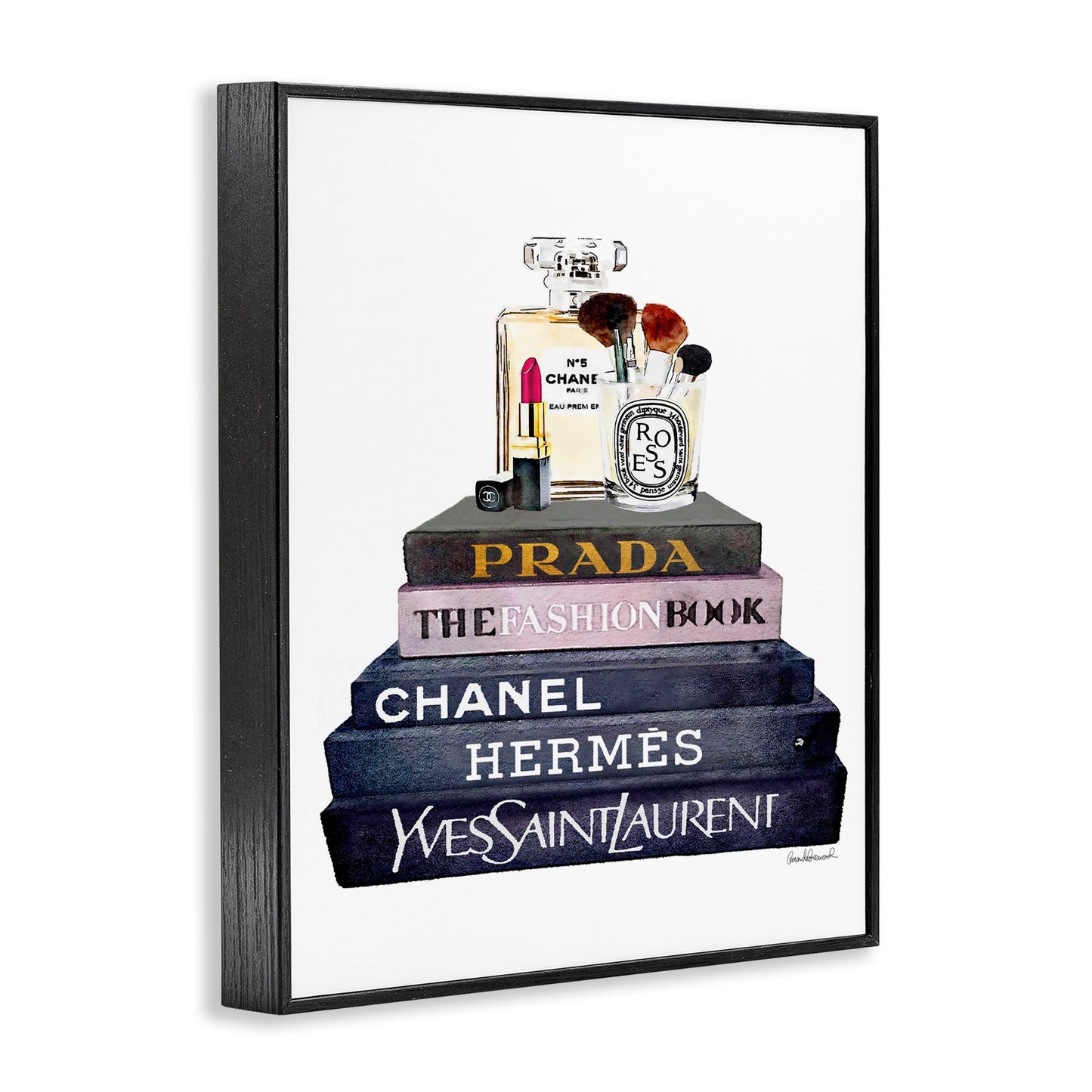 Stupell Industries 'Glam Fashion Book Set With Makeup', Framed Giclee Art, Black, 11 x 14 Inches, Easy to Hang and Sturdy, Made in USA, by Amanda Greenwood