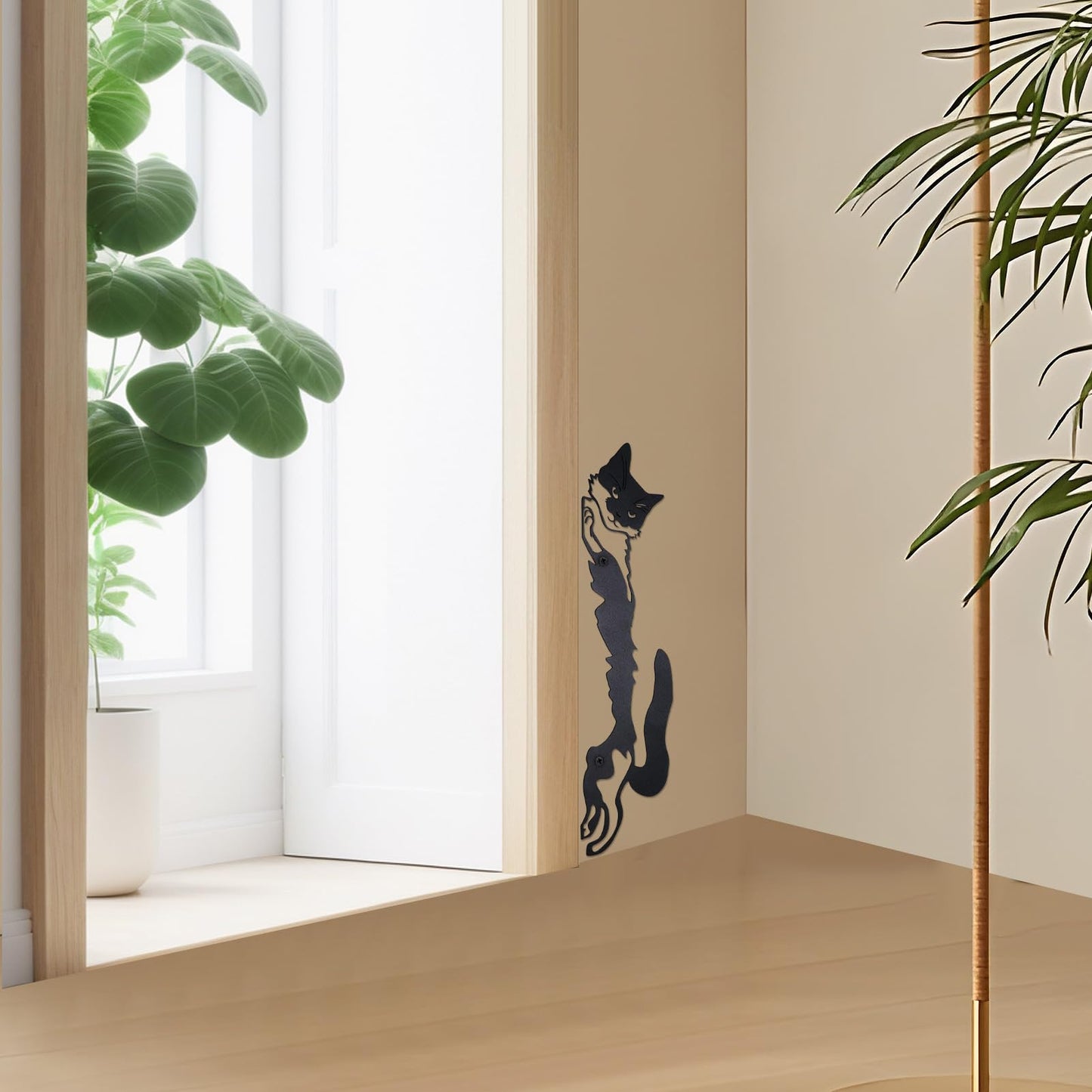 KOLYMAX Black Metal Cat Wall Art Decor, 13.39 x 4.17 Inches, Modern Powder Coated Finish, Wall Mounted Door Topper, Indoor Outdoor Decorative Hanging Sculpture