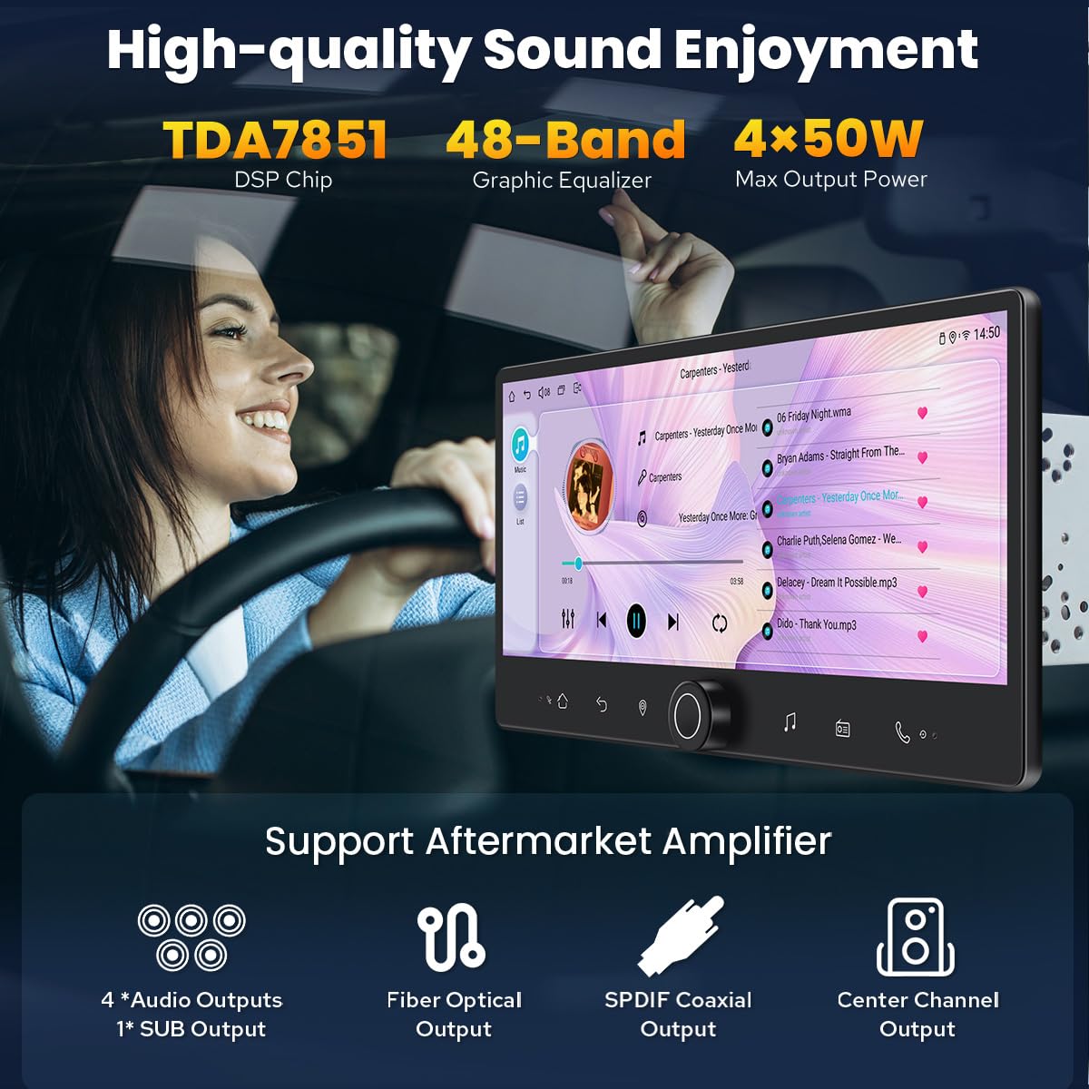 Joying 12.3" Double Din Car Stereo with Carplay and Android Auto, Android 13 Head Unit Detachable Touch Screen Radio with Subwoofer Output, Coaxial Output, Optical Output(JY-HTD03N8)