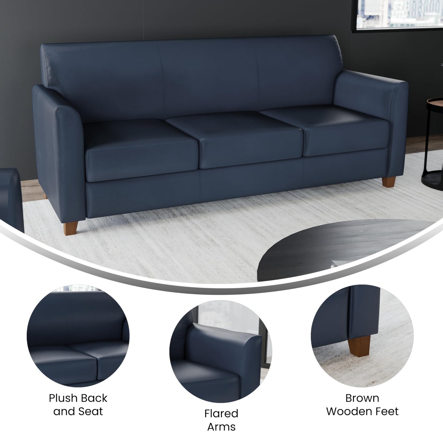 Flash Furniture Hercules Diplomat Series Commercial Grade Navy LeatherSoft Reception Sofa