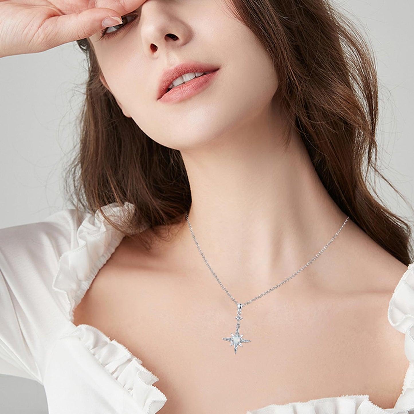 Silikepa Star Necklace for Women 925 Sterling Silver North Pole Star Pendant Necklace with White Opal Jewelry Gift for Women
