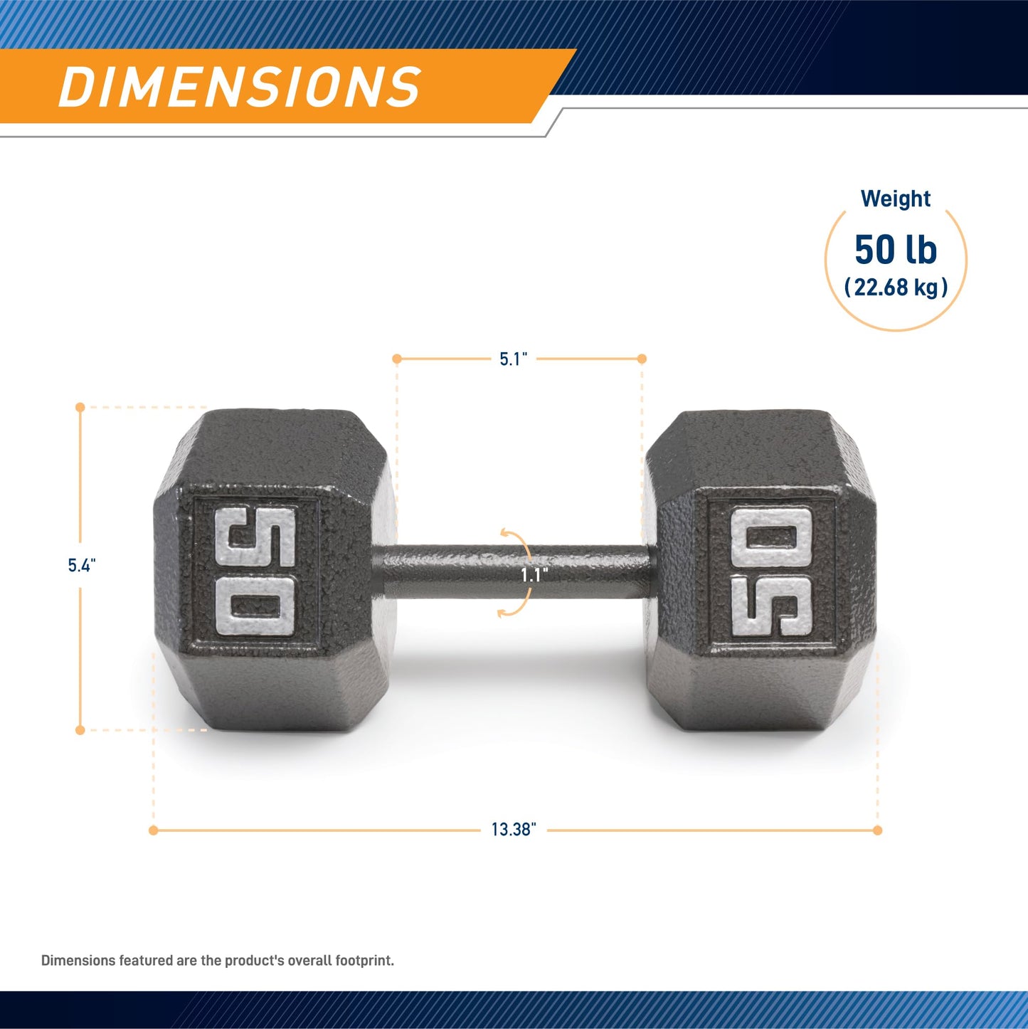 Marcy 50lb Cast Iron Hex Dumbbell, Single, IV-2050