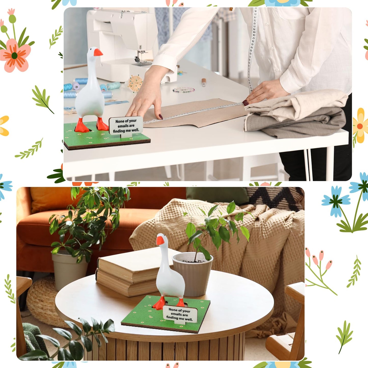 Magnetic Goose Key Holder, 7inch Desk Goose Statue with Wooden Base & Inspirational Sign Kawaii Room Decor Funny Home Office Table Desk Decor Mini Goose for Valentine New Apartment Housewarming Gifts