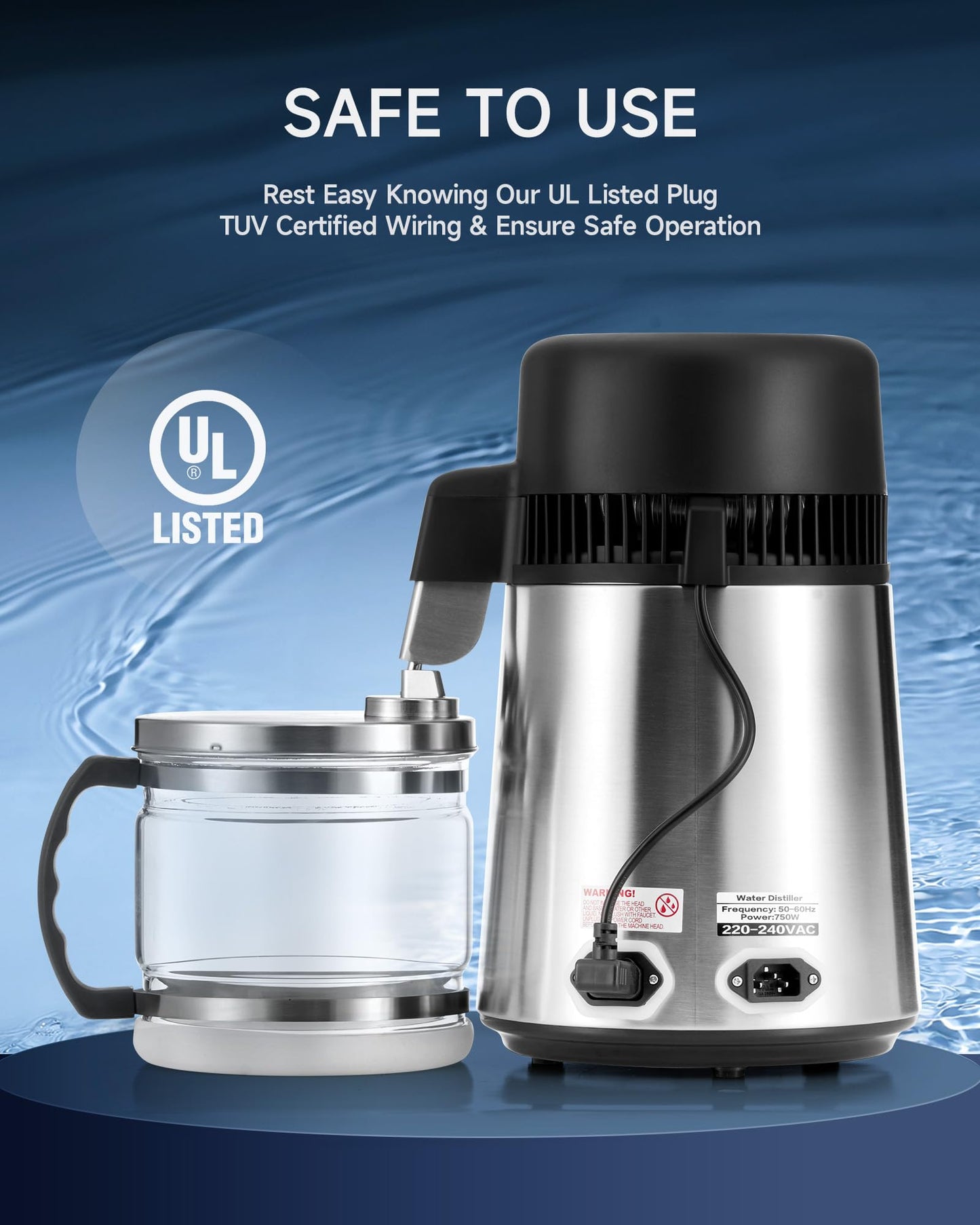 CO-Z 1.1 Gallon Water Distiller, 4L Countertop Distilled Water Machine with Timer Reservation and Glass Pot, 750W 304 Stainless Steel Distilled Water Maker for Home Office Drinking Water Purification