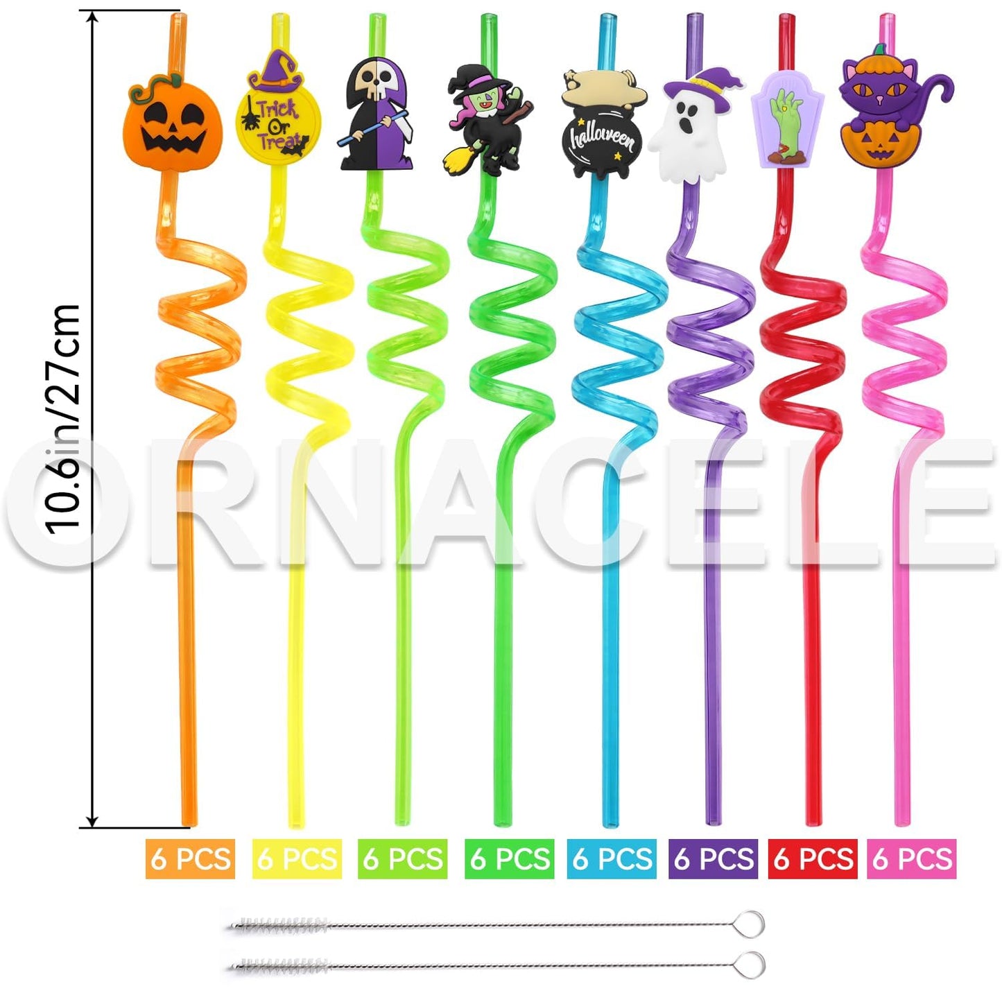 48 Pieces Halloween Reusable Drinking Straws, Grave Ghost Cats Pumpkin Witch Spider Pattern Party Favors Goodie Gifts for Kids Halloween Party Supplies