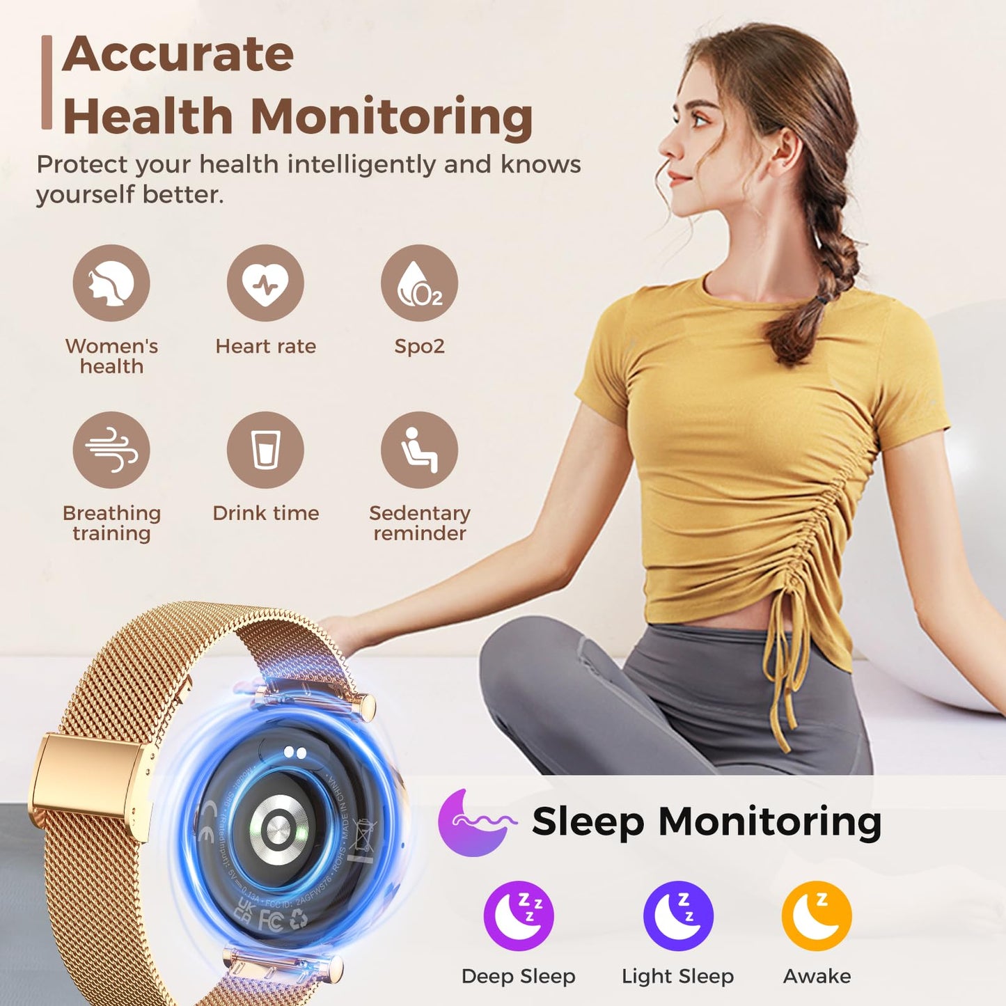 Smart Watch for Women, HD AMOLED Display Fitness Tracker Bluetooth Make/Answer Call, 1.19" Watches with 110+ Sports Modes/Heart Rate/Sleep Monitor/SpO2, Smartwatch IP68 Waterproof for Android iOS