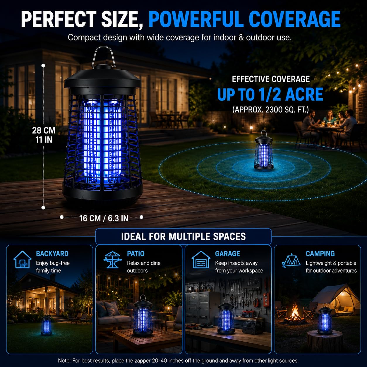 Bug Zapper Mosquito Repellent Outdoor,Mosquito Zapper Fly Killer Indoor Fly Traps Outdoor Insects Zapper with 4200V 18W Waterproof IPX4 Flame Retardant ABS Housing for Home Garage Patio Backyard